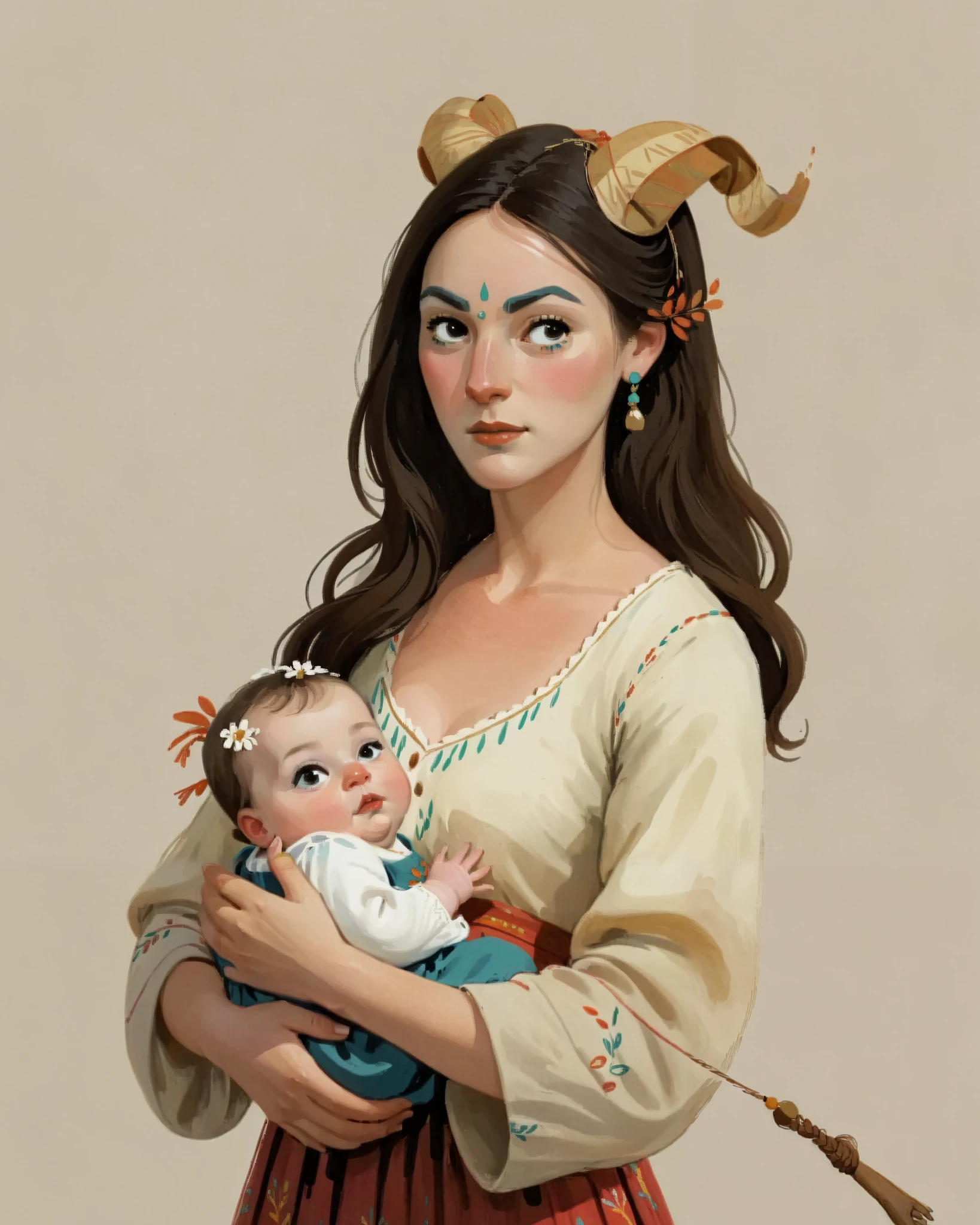 score_9, score_8_up, score_7_up, score_6_up, score_5_up, score_4_up, 1_woman, brow hair, expressive face, long_hair, wearing a vibrant long peasant medieval dress, holding a :1.5, detailed clothing, sketches, detailed thick gouache painting, illustration, in gougoupaintleaves style:1.5, hyper_dynamic scene, pov from above, sattan style, XLCOMIC_POS, novuschroma04 style
