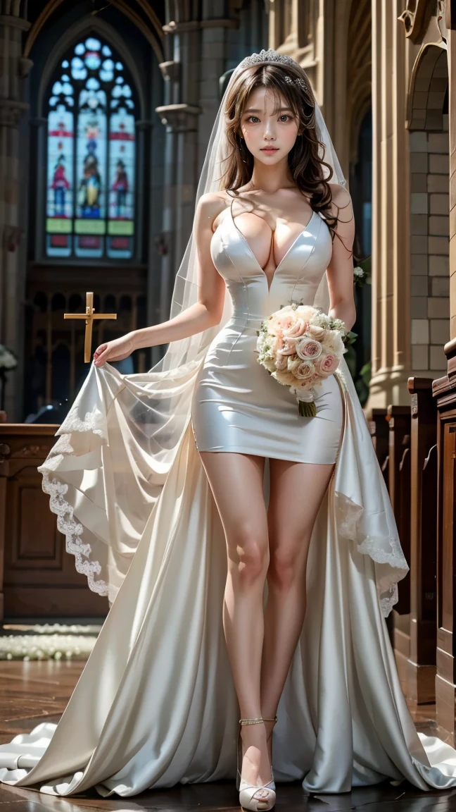 BREAK Perfect ???????,(High resolution:1.2),Incredible illustrations(Cute illustrations:1.2),nsfw（Beautiful background,Inside the church）elf(wedding veil,wedding dress)(beautiful ass)(pussy cum,cum ass),Bride walking down the aisle
