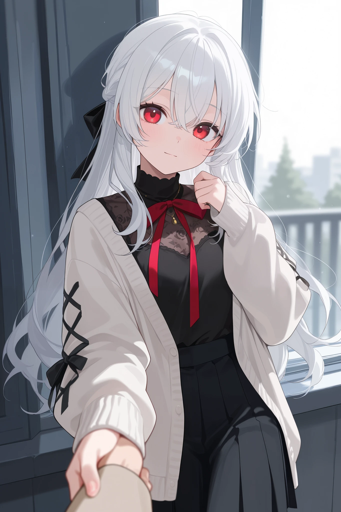 Beautiful girl with white hair and red eyes - SeaArt AI