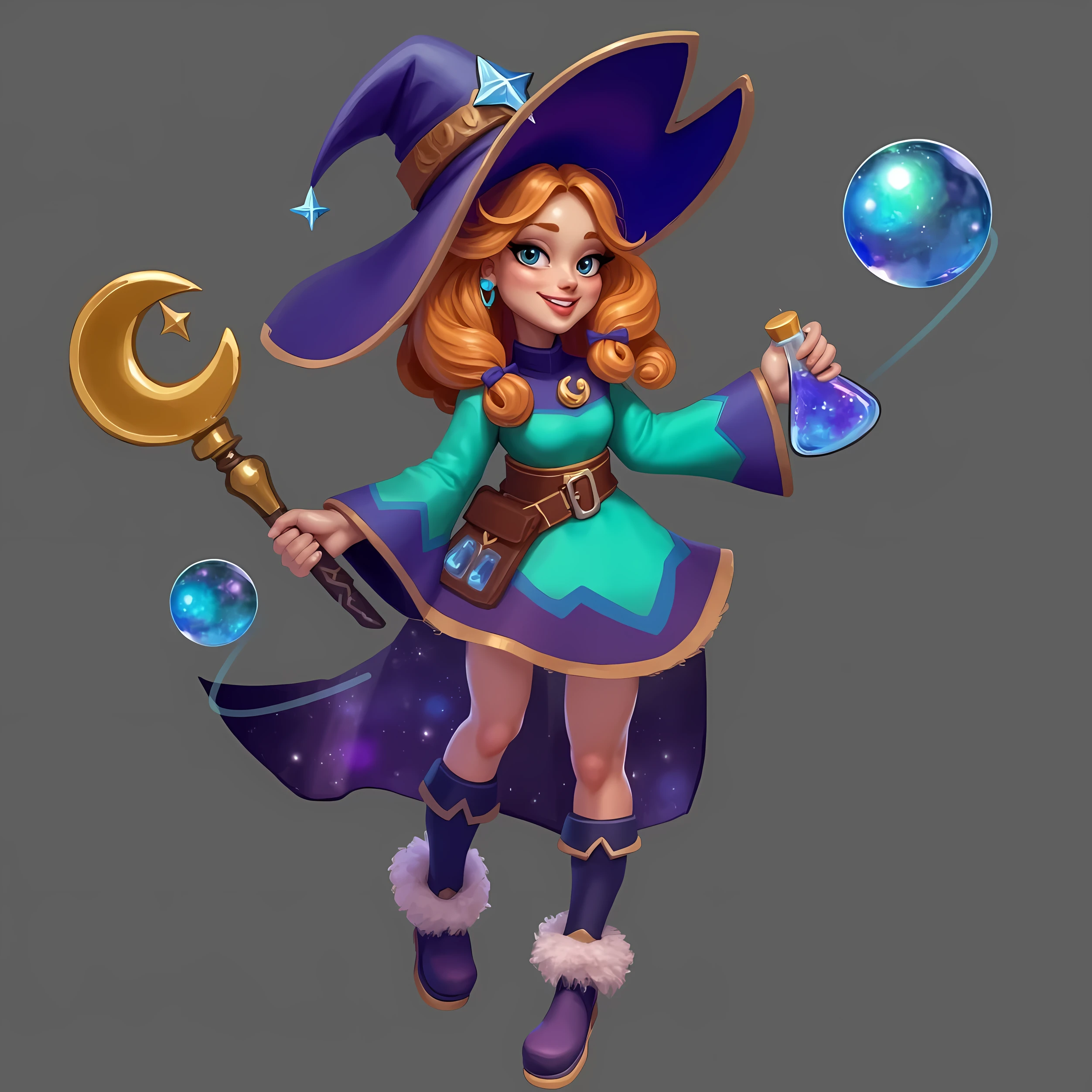 A cartoon character,Pixar style character,witch,cosmic witch,