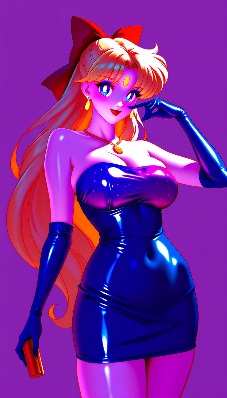 chiaroscuro technique on sensual illustration of an elegant , retro and vintage, matte painting, by Hannah Dale, by Harumi Hironaka, extremely soft colors, vibrant, pastel, highly detailed, digital artwork, high contrast, dramatic, refined, tonal, golden ratio, nami, orange hair, orange eyes, big breasts, cleavage, (arms behind back), looking at viewer, (solid black background), thick thighs, thigh highs,
