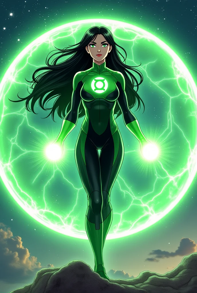 ( Obra maestra, 4k-resolution, ultrarrealista, muy detallado) La sexy linterna verde Jessica Cruz de cuerpo completo al estilo del realismo, piel brillante, , natural  lighting, Labios carnosos definidos.  cuerpo femenino. Portrait Photography by Artgerm, En el estilo del realismo, piel brillante, , natural  lighting, Labios carnosos definidos. Fitness Cuerpo Femenino,,More detailed 8K.motor irreal:1.4,UHD,La mejor calidad:1.4, fotorrealista:1.4, textura de la piel:1.4, obra maestra:1.8,obra-prima, mejor calidad,objeto Objeto], (detailed face features:1.3),((Las proporciones correctas)),convexo，(Dedos de camello)，(fishnet neon white:1.4),(Ojos hermosos azules),(Perfect anatomy), (fondo rocas grandes Lava volcano:1.4),(Green lantern Jessica cruz )