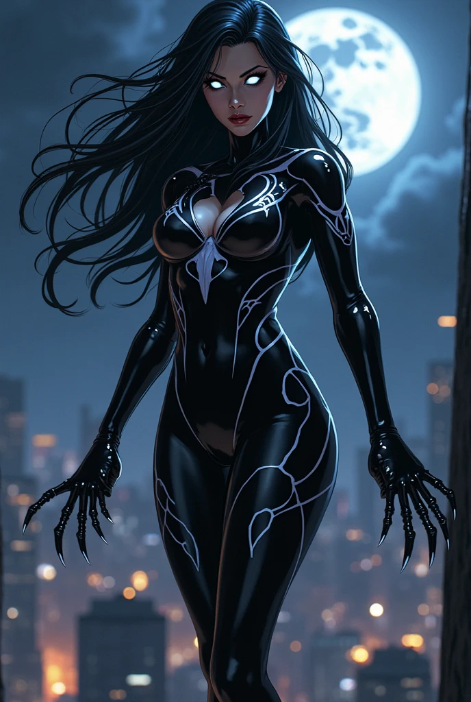Mileena, the Mortal Kombat warrior, exudes an irresistible allure with her provocative pose and striking features. In this high-definition, 4K image, she dons a sleek, form-fitting venom suit that accentuates her voluptuous curves - big tits and big ass that leave no doubt about her seductive intent. Her piercing green eyes gleam with an otherworldly intensity, adding to her mystique. A venomous snake adorns her head, coiling around her long, black hair that cascades in wild waves. With her sculpted physique, detailed muscles, and flawless, blemish-free skin,