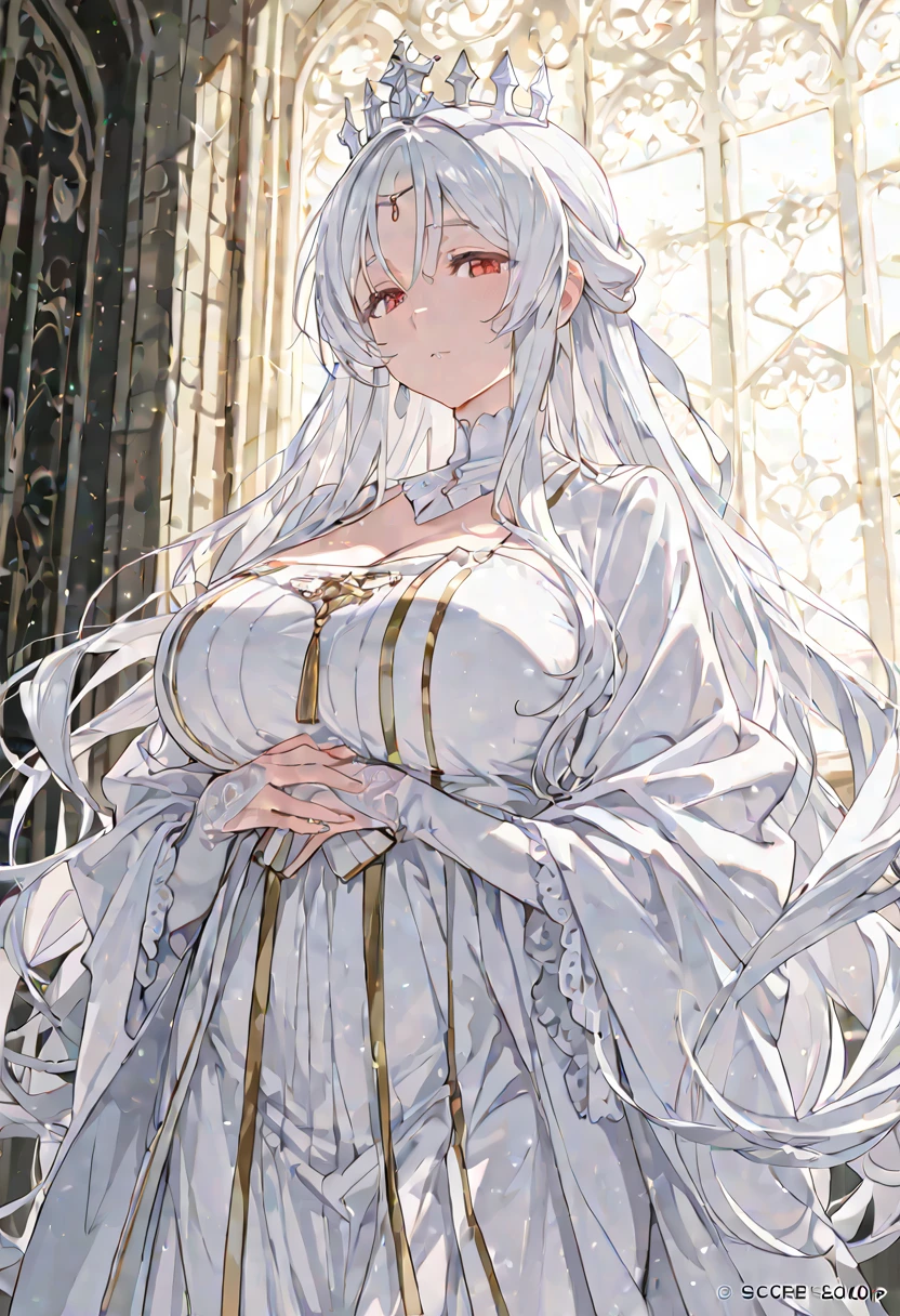 (anime moe style)),((game CG)),(masterpiece),(highest quality), (Super detailed),shape,((very delicate and beautiful)), , very shy look,looking at the viewer,(((18 years old female)),((whole body)),detailed face and eyes,eyes like jewels,(loosely braided long hair),,,(super huge breasts,long and slightly saggy breasts) Overall image Silver hair and black eyes plump body (Cow handles) 乳牛衣 モデルのようなポーズ Cow handlesのタートルネックのセーター 超ミニスカート 黒いニーソックス 牧場
