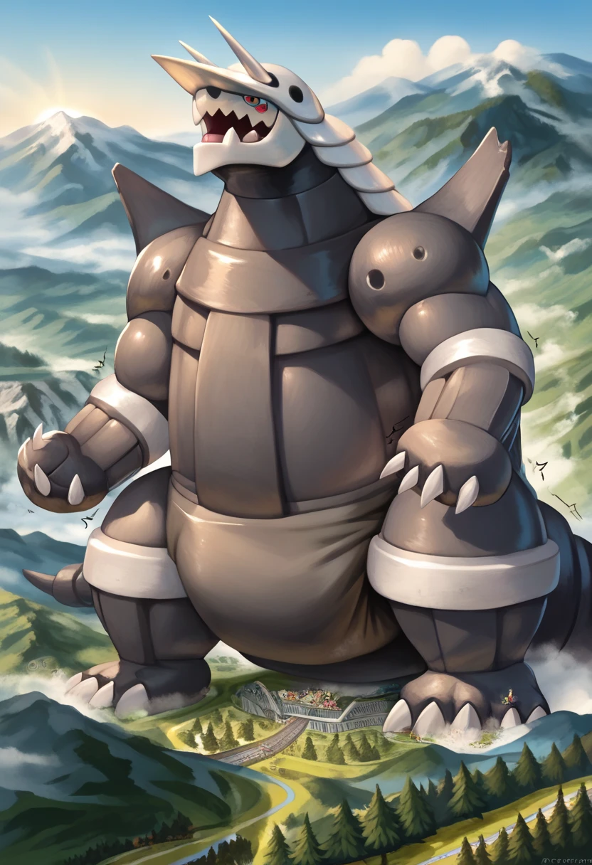 Scribble 1man, detailed, solo, alone, Aggron, feral, gentle and wild, sadness, friendly growl, a human man Transformation in to a macro size Giant feral aggron face,humanity(Aggron), chuppy, muscular, big strong muscle, ( black eyebrows :1.1),(perfect eyes), fur, (artist:takemoto arashi),aggron feet, aggron claws,( Black beard :1.3), (Massiv:3.0, ( heavyweight ,strong,Macro, Emphasize the large size of a mountain)), background ((medieval Forest, the crack in the street)), a human man Transformation in to a macro size Giant hyper muscular feral Aggron, gives a dangerous look, rating_safe, solo, close up, growth, very cramped, trembling, walk, playfull growl, powerful and strong feral Aggron, pokemon \(creature\), thick diaper