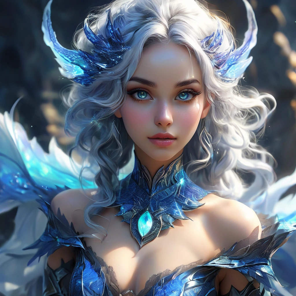 (best quality,4k,8k,highres,masterpiece:1.2, portrait), ultra-detailed, realistic, naked sexy dragon woman with blue glittering scales, skin is glittering sapphire blue scales, short blonde hair with blue highlights, very playful but mischievous smile, huge tits, gigantic breasts, naked, nude, detailed crotch, detailed vulva, sexy pose, spread legs, playful, bi-coloured eyes, heterochromia, lustful