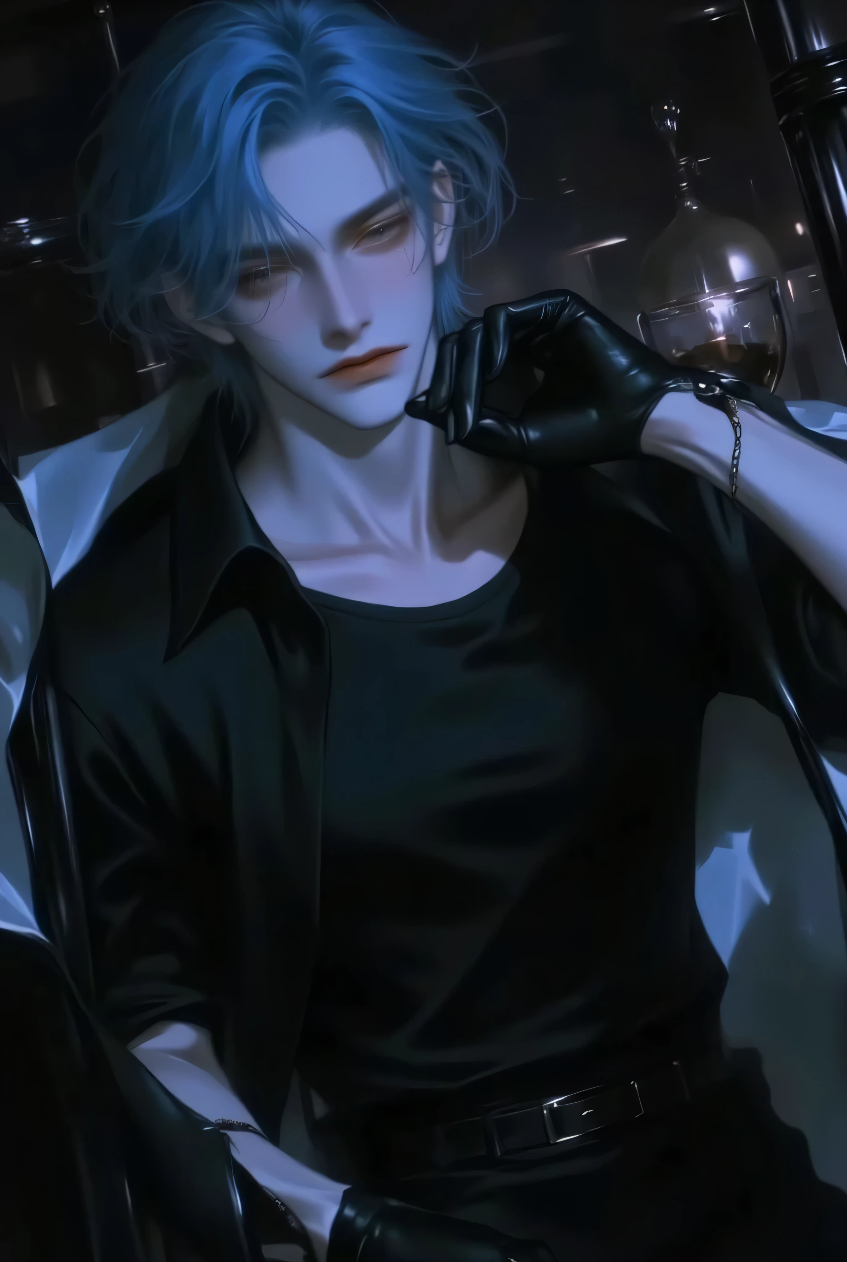 Anime - style image of a man with blue hair and gloves - SeaArt AI