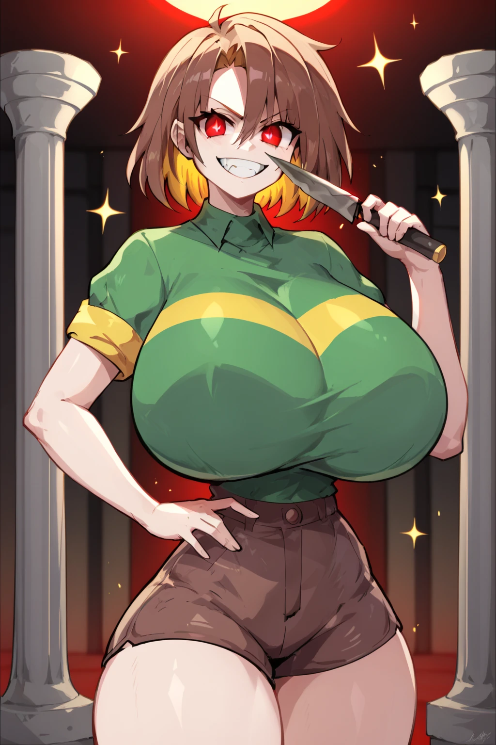 Chara from Undertale, Female, Human, Red Pupils, Brown Hair, Medium ...