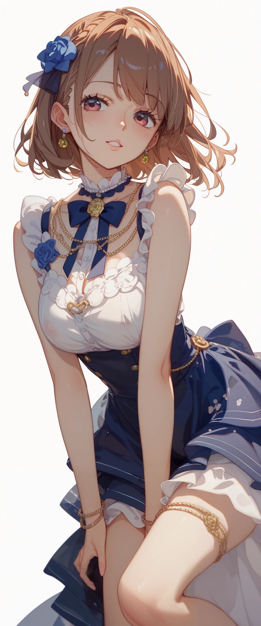 woman、adult、 white background、 simple background、1 person、front、 I can see my whole body、 black lace、womanらしい、 full figure、 One Piece、 I can see my whole body