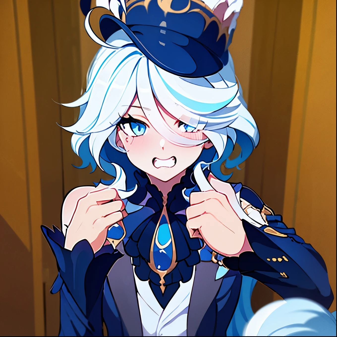 Freena blushing and throwing kisses