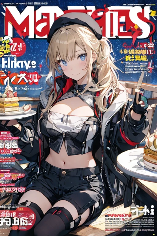 (from below:1.2),(from side:0.9), ((beautiful Face)), (Close-Up:0.6), ((looking at viewer, holding a icecream)),(Italian sweets magazine cover:1.4), highest quality、(real、photorealistic:1.5),(ultra high resolution,dark green hair,long hair,side ponytail,hair between eyes,bangs, (beret, black Military uniform, bulletproof jacket, open clothes, cleavage:1.4, midriff, black perfect medium skirt, black thighhighs, thigh strap, fingerless gloves, single glove:1.2), (double breasted,under bust:1.2), sitting at a table, cute, visual of a cute girl, cute girl, eating cakes, young girl, guweiz, high quality anime artstyle, anime girl, artwork in the style of guweiz, beautiful girl, pretty girl, official artwork,(with sparkling eyes and a contagious smile),her thin pubic hair, looking at viewer, pose muy sexy"