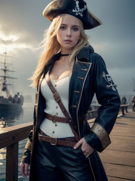 1 female, Mr..々Hairstyle,, big ,Large Breasts,Plump,Sunburn,Huge white round breasts,
The female pirate costumes, which incorporate elements of fantasy, feature a more dramatic and glamorous design that combines traditional pirate style with elements of magic and adventure.,The top is a bustier embroidered with a magical crest and a cropped jacket with glittering gold thread.,The jacket exposes the shoulders and is studded with frills and jewels, giving it a gorgeous look while still being easy to move in.,For bottoms, choose fitted leather pants or shorts with magical decorations.,Around his waist is a belt engraved with ancient spells, from which hangs a magical dagger and a small potion bottle.,The boots reach above the knee and feature a dragon scale pattern and accessories that contain the power of the sea god.,Fantasy female pirates々Wearing magical accessories,On his head he wears a feathered bandana and a tricorn hat embedded with a shining magic stone.,Instead of an eyepatch, they often wear a magical monocle or crystal over one eye to enhance their vision.,In the ears hang earrings and elven jewels engraved with runes that amplify magical power.,Around their necks they wear amulets containing spells and pendants that contain the god of the sea, and around their wrists they wear bracelets and bangles that were used by ancient wizards.,Swords and daggers are engraved with runes that exert magical powers and have the power to protect their owners.,The fantasy female pirate is posed to emphasize her magical fighting style.,He holds a glowing magic sword in one hand and draws a magic circle floating in the air with the other.,Her eyes have a sharp light and she has a powerful expression as she glares at her enemies.,He is also often depicted on the deck, gazing into the distance while feeling the wind, or steering a sailing ship with the magical wind at his back.,