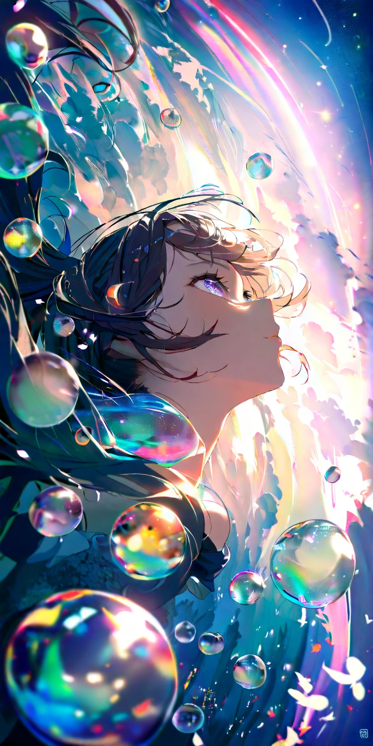 (extremely detailed fine touch:1.3), (hard light, studio light, light rays, dappled light, reflection, shadows, ray tracing:1.0), (2D:1.3), ///, kawaii girl, scuba diving, beautiful sea, shark, (super very short hair:1.3), surrounded by shining light, headphones,
