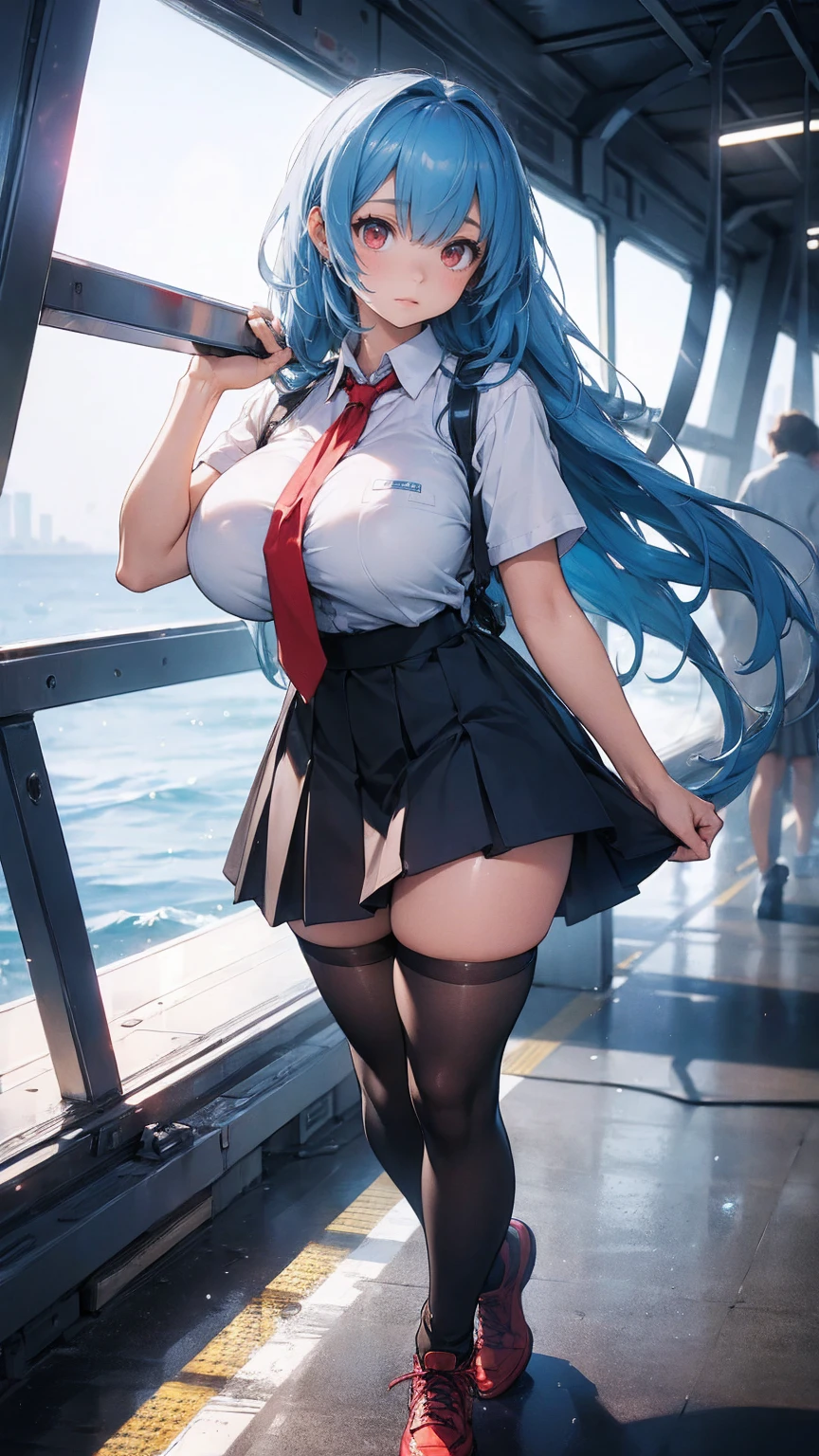 (1 Girl),(high quality), (High resolution), (Very detailed), (8k),(Demolition paperback correct)、Urusei Yatsura、Ram-chan、((Sexy Lingerie))、Wearing a blazer、((Focus on the whole body))、Nipple Shape、((Black knee-high stockings))、Hair messed up by the strong wind、Neutral White Lighting,Sexy pose、