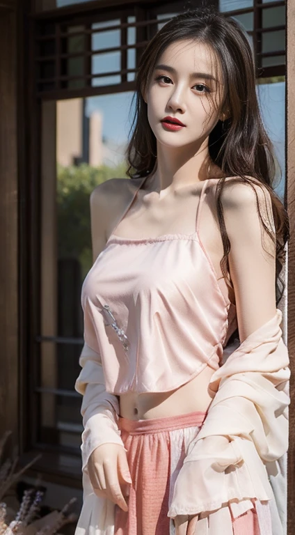 original photo，best quality），（lifelike，Photo lifelike：1.3），best quality，Very detailed，masterpiece，Super detailed，illustration，1 girl，Dominant_Body，Huge breasts，，Dance skirts，Dynamic Angle，World Masters Theatre，messy_long_hair，best quality，Extremely detailed CG unified 8k wallpaper，，Astonishing，Light，lens_Flare，Dunhuang_style，Real People