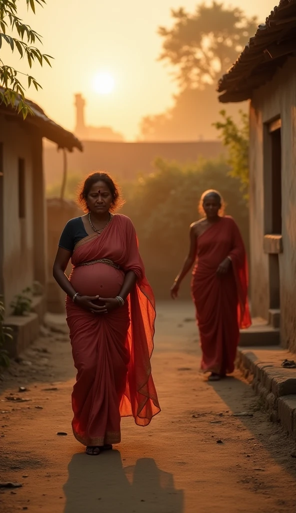 A pregnant bangladeshi woman wearing red sharee is stuck in flood affected area