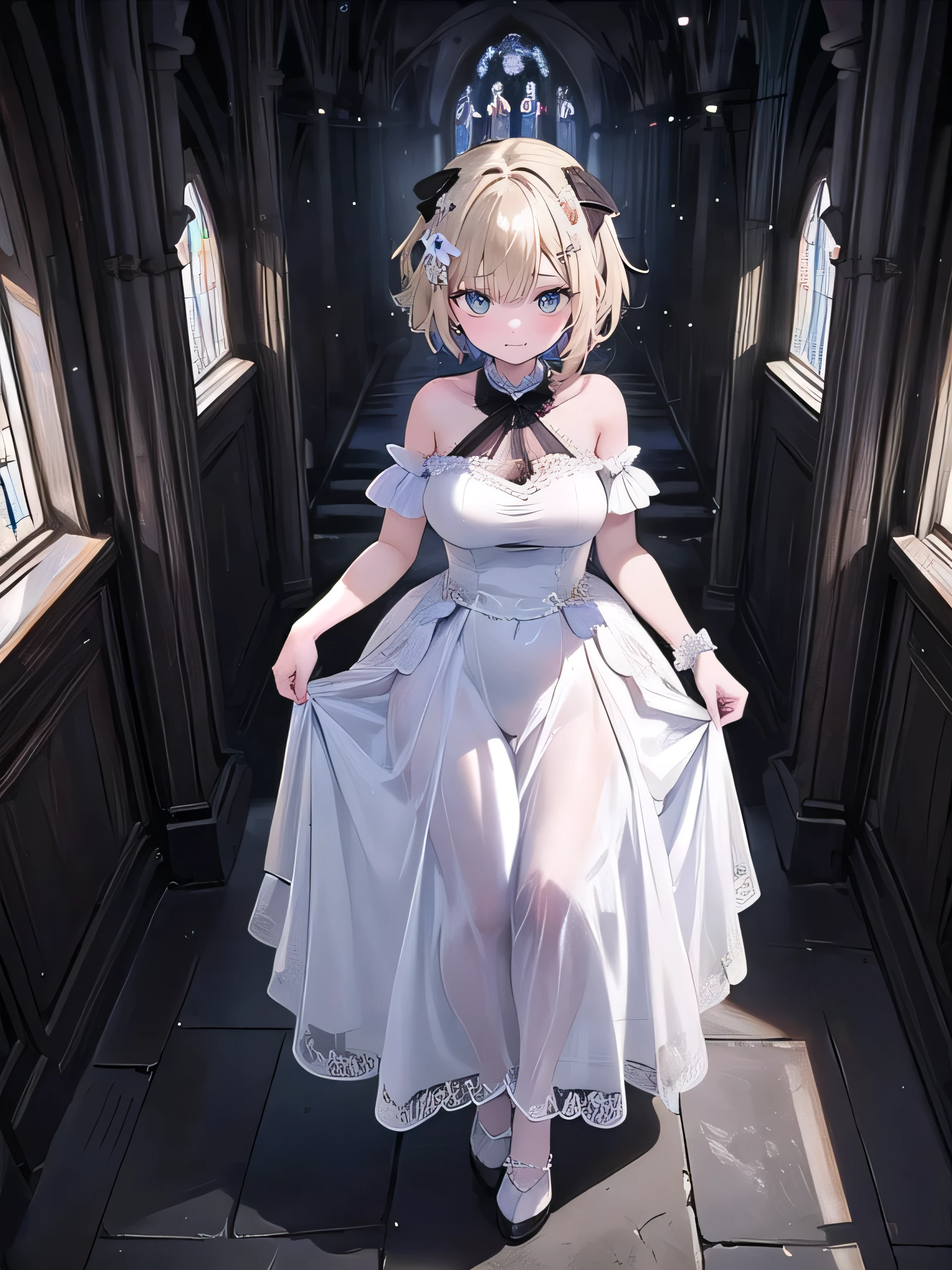 ( Masterpiece:1.3),(( Hi-Res)),(( high quality)),(( very detailed))、 in the seat、 perfect balance 、 perfect face、 detailed face、 cute face、 beautiful detailed eyes、 expressive eyes、 cute eyes 、Sparkling Eyes、 perfect body、 Beautiful body、((( Wedding Dress )))、 off the shoulder on the head、 michaeli 、church、 michaeli type、bride、smile、 Noah's Walnut、 short hair、 colorful hair、 hair bow、 hair ornament,( big breasted)、( full body shot)、 I'm embarrassed、、 beautiful girl、 cute face、 BEAUTIFUL FACE 、 cute face、 beautiful、最 high quality、 good anatomy 、Decorations , short hair、 colorful hair、 hair bow、 hair ornament、 thigh strap 、smile、 closed her mouth、、 standing、 from above、(( full body)),(( Very detailed背景 )), Mistress Pose, (( 8k wallpaper)) , smile, , Outdoors, day, blue sky, Empty, viewers bind each other with strings, moody lighting, in-person audience sandwiched between thighs、 fat faceless man with exposed breasts 、Nipples、 low angle