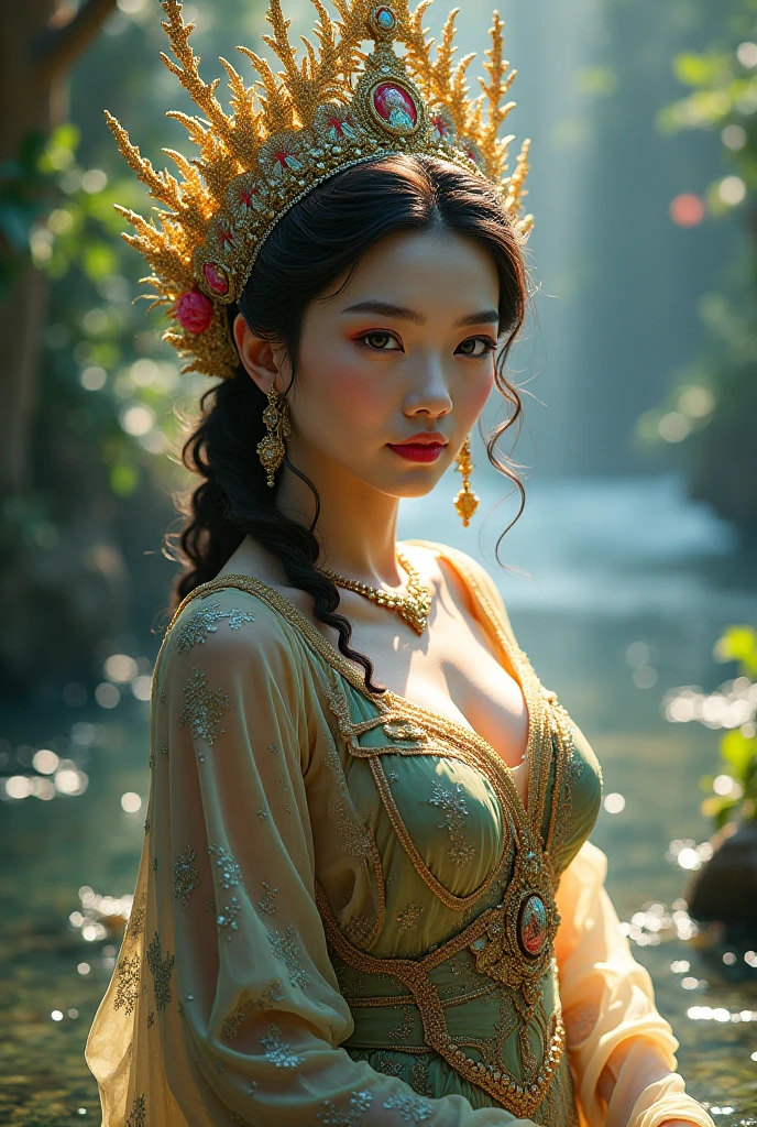 forest, bellydancer, mongolian, hijabi, cleavage, reflection light, chiaroscuro, depth of field, cinematic lighting, ray tracing, Sony FE GM, UHD, super detail, masterpiece, textured skin, high details, best quality, award winning,3D,hdr(HighDynamicRange),Ray traching,NVIDIA RTX,Hyper-Resolution,Unreal 5,Subsurface scattering、PBR Texture、post-proces、Anisotropy Filtering、depth of fields、maximum definition and sharpness、Many-Layer Textures、Albedo e mapas Speculares、Surface coloring、Accurate simulation octane rendering of light-material interactions、Two-colored light、largeaperture、Low ISO、White balance、the rule of thirds、8K raw data