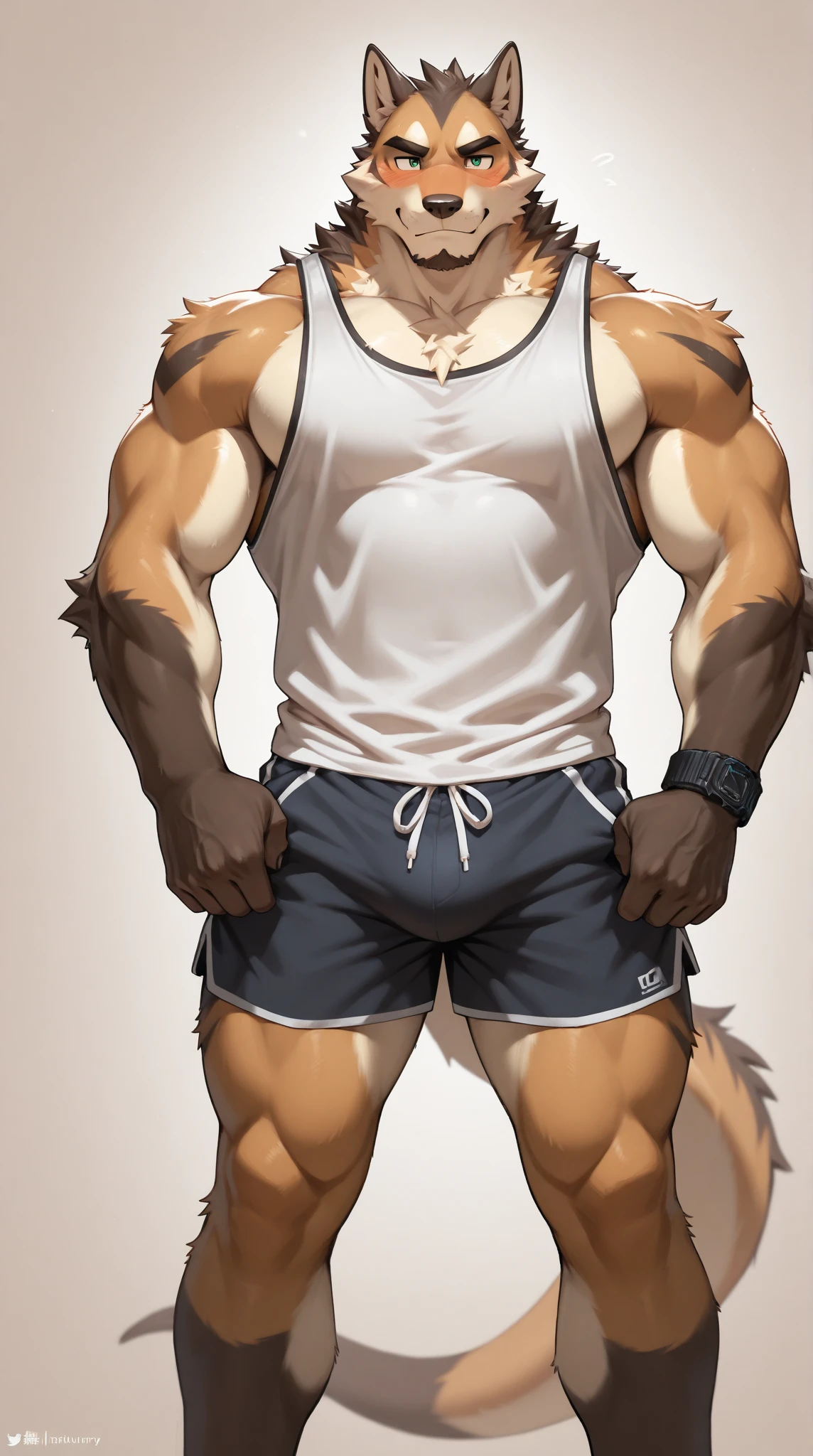 siberian tiger,Bloody conjunctivitis,half naked,shorts,handsome,have a good figure,Meet at the gym changing room.,by Chai Zukun