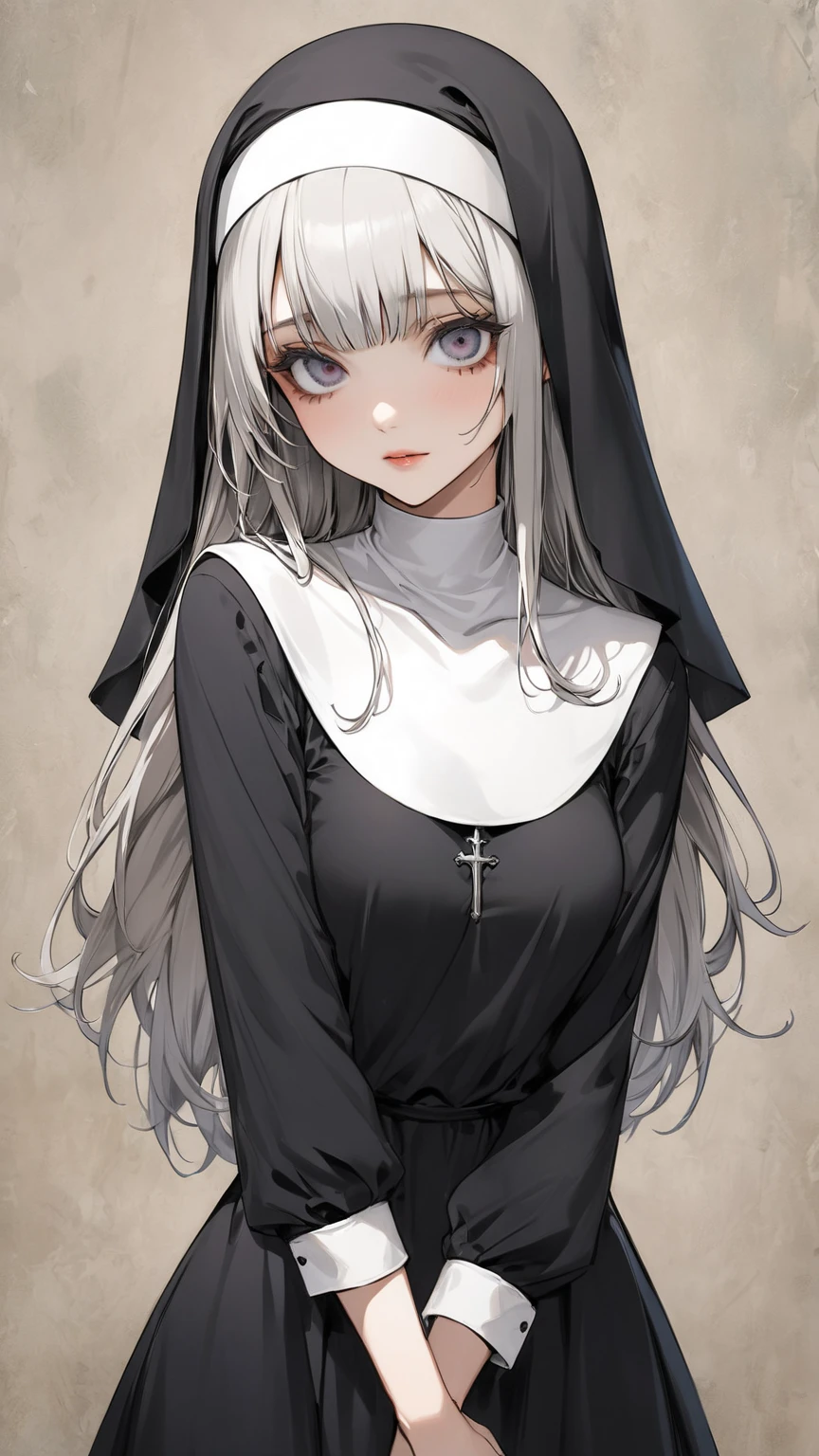 Black and white nun uniform cross necklace slutty