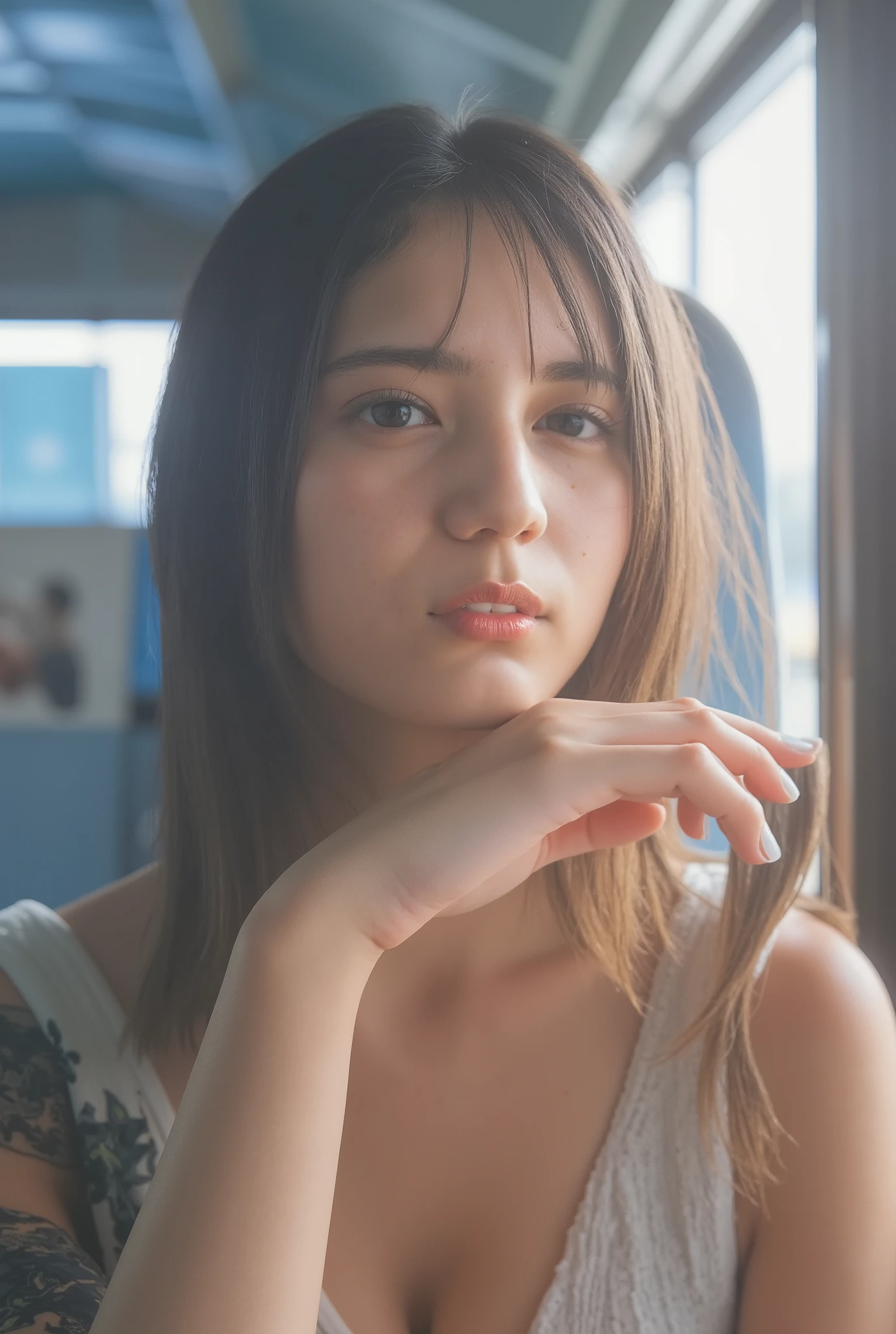  one girl, woman,  Masterpiece,  top quality,  top quality, Cinema Lighting, (Volumetric Lighting),  very well detailed CG unity  8k wallpaper, High Concentration ,  8k wallpaper,  very well detailed,  super real,  by Nomi,  sharp concentration,  absurd, ( Hi-Res:1.2), ( high contrast),  photos,  detailed and complicated,  Instagram ,  portraits,  very well detailedな,  digital painting ,  Art Station,  concept art,  smooth,  sharp concentration,  Illustration of , Cinema Lighting, ( big natural breasts ,  big breasts),  medium shoulder , ( pale skin on a street car:1.4),, ((whole body)), (( long hair)),  top quality, Supernatural image quality, completely naked、 、Nipples、 pubic hair、 completely nakedで正面を向いている、Nipplesが見えます、I can see the pubic hair、standing naked facing me、フル 、whole body completely nakedで立っている、I can see my boobs while naked、 pussy、 B-cup boobs、 normal sized boobs for a 46 year old guy、濃いI can see the pubic hair