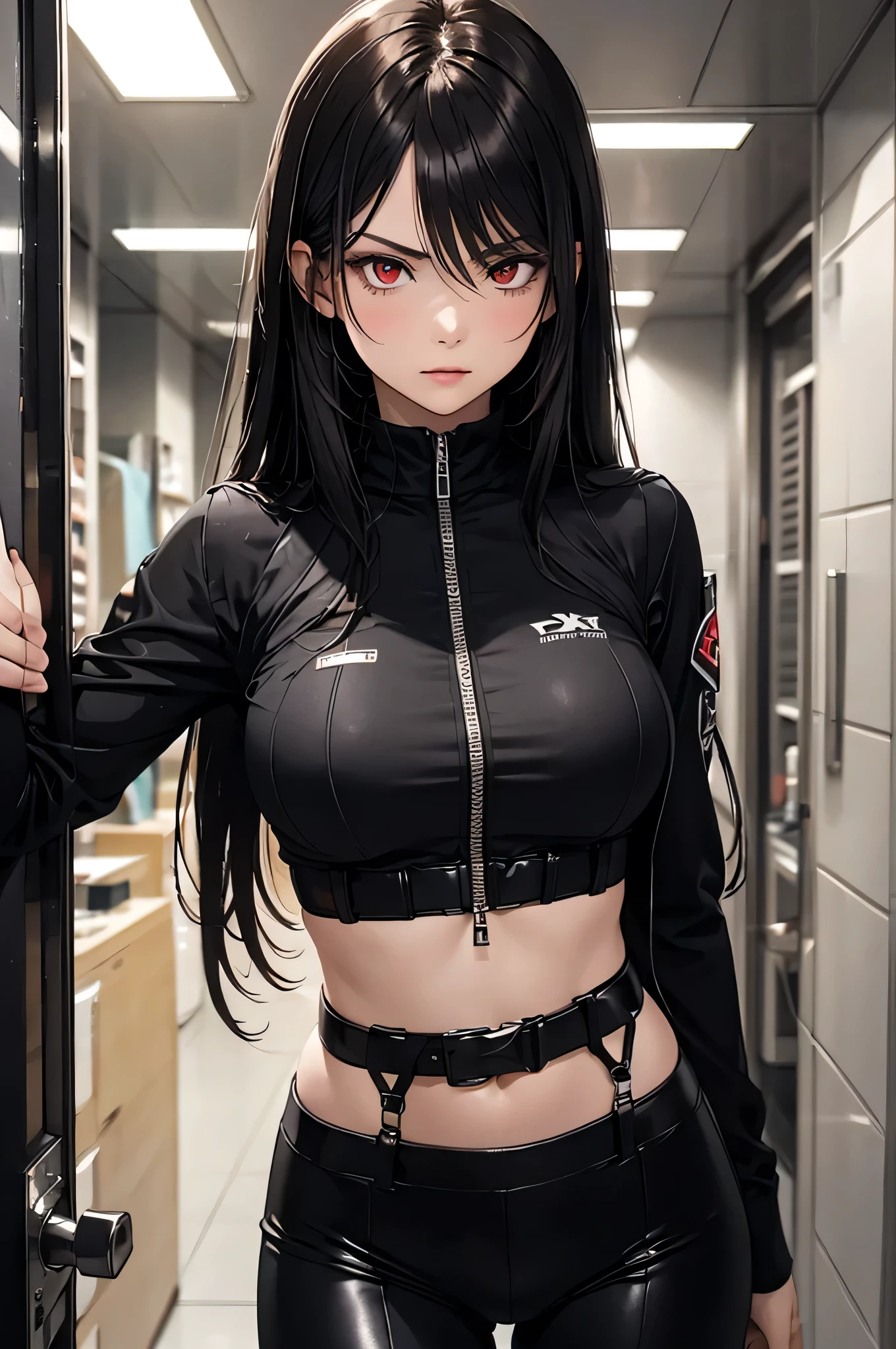 (Very beautiful woman, Street Fashion, Wearing hoodies, Wear hot pants), (Highly detailed face, Highly detailed black eyes, Contrasting eyes, Additional joint body), (Dark-haired, Hair length, White-skinned people, Eye reflections, Exposed abdomen), (Colorful wall:1.2), (high angle:1.2), Excessive realism, Digital panel, ((8K background of the highly detailed CG module, NFSW, Masterpiece, High accuracy, Top quality, Anatomically accurate, High detail, High quality real touch leather)),