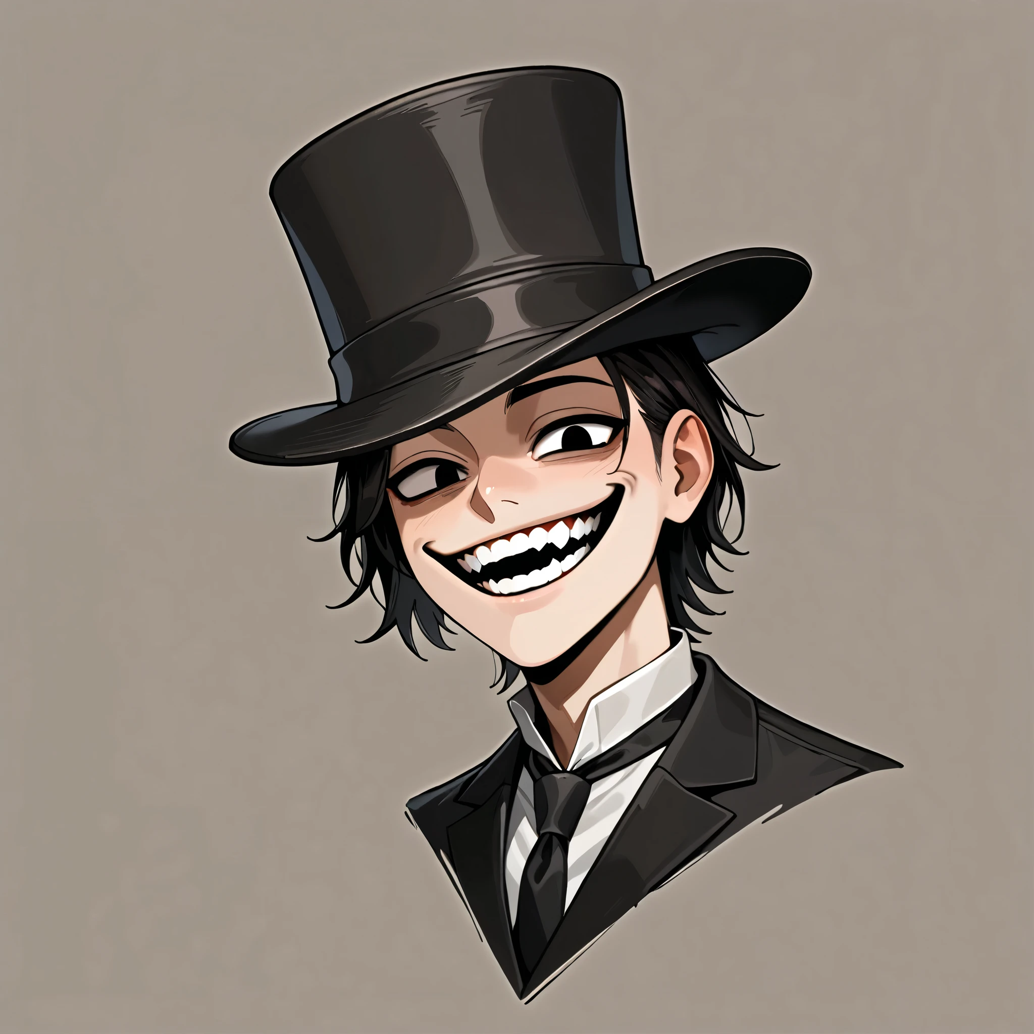 ONLY HAT, (simple background), (((black hat))), ((A HAT WITH A CRAZY SMILE)),(hat top hat), ALL HAT IN VIVER,INTRICATE, DETAILED POST-APOCALYPTIC HAT, CURVE