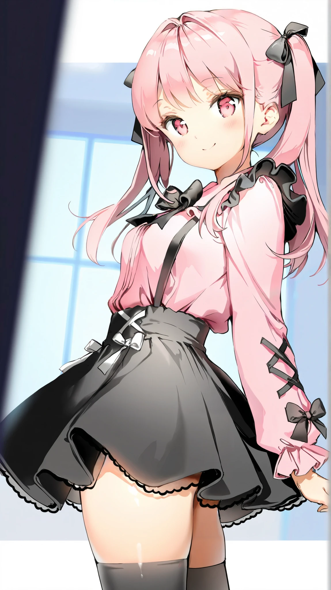 Young girl with pink hair, long twin-tail hairstyle, small bushy eyebrows, dressed in gothic ta clothes, loli(Zankuro) drawing style by zankuro artist, Zancro style, image uploaded to R34, walking in the mall, smile flirtatious, suddenly has sex in public, ((doggy style sex)), ((public sex in an elevator)) bare ass in male crotch, view from behind, hands grabbing ass, penis entering vagina, ( (male point of view)) space between the thighs , ((spreading ass and inviting to fuck her with flirtatios smile))
