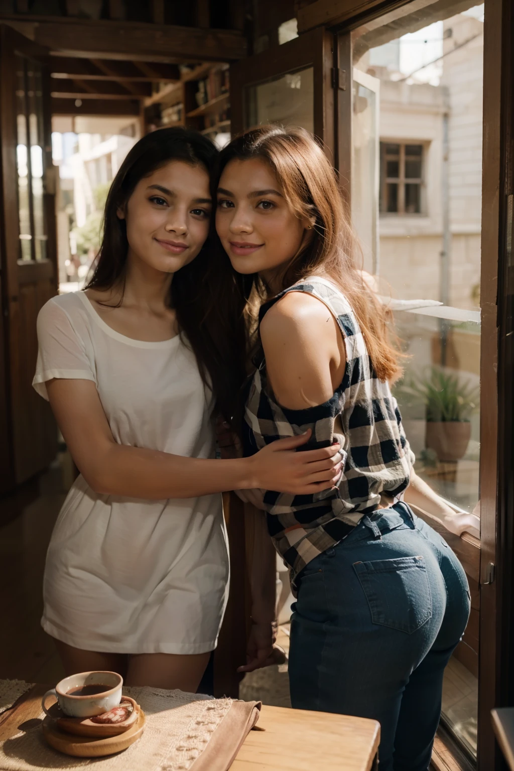 1 man, 1 woman, (male model hugging female model's buttocks, princess hugging, kissing cheek, intimate relationship: 1.2), Araf woman in pink top and jeans dancing with handsome male model, Korean female fashion model, photo of slim girl model, wearing tight simple clothes, thin waist and thick buttocks: 1.1, gorgeous young Korean woman wearing sexy cropped top in crop top with crop top, Korean girl, casual clothing style, 2 4 year old female model, beautiful Korean woman, HD, 16k, Realistic, small round face: 1.0, realistic perfect face and skin, detailed beautiful glasses, double eyelids, long eyelashes, swollen eyes, realistic face and eyes, facial light, super detailed facial details, lip gloss, blush: 1.0, brand open crop top (pink, open V-neck, sheer mesh, super realistic detailed clothes: 0.8, huge boobs: 1.5, perfect breasts and nipple bulge: 1.5), high-end brand skinny jeans ((super realistic detailed jeans: 0. 6)), perfect big boobs, perfect breasts, perfect waist, perfect buttocks, (pose enchanting, beautiful, sexy: 1.0), (round calves: 1.2), (white and tender toes: 1.2, wearing high-end designer crystal sandals (stiletto heels: 0.5)), realistic and stylish shawl hair, shoulder length: 1.0, smiling teeth: 1.0, handsome male model: 1.0, private shooting, private shooting, background ((super luxurious yacht, green venue, buffet table, swimming pool, Poolside umbrellas and beach chairs)), dancing with a male model: 1.2, beautiful dancing: 1.5, autofocus: 1.2, various poses, shooting full body: 1.5