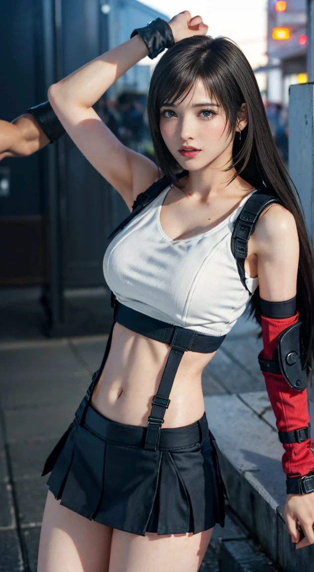 Top Quality, Masterpiece: 1.1), (Realistic: 1.3), BREAK (((FF7,Tifa_lockhart))),(tifa_lockhart and monsters),sitting bed,index finger pressed to lips, give signal be calm using index finger front on her lips ,finger giving signal be quiet in front her her lips,(A dark, barely lit torture chamber:1.3,wet:1 pointing at the camera.2,night:1.1,handcuffs:1.3,restraint:1.2,chain),(face focus:1.1),  BREAK (((FF7,Tifa_lockhart))),(Light Brown Hair, Large breasts: 1.2),(Tifa_lockhart uniform:1.3, suspenders, low rise, mini skirt, tank top,torn uniform:1.3,torn tank top:1.3),abrasion:1.5,  BREAK (((FF7,Tifa_lockhart))),(shiny oiled skin: 1.1),(crowd of monster:1.3),(many monsters:1.2),  ((stringy viscous liquid)),wet hair, about 18 years old,elbow bag, elbow pads , arm guard arm glove sensual,arm sleeves looking me:1.2, (sweat on body:1.3) bed room background 