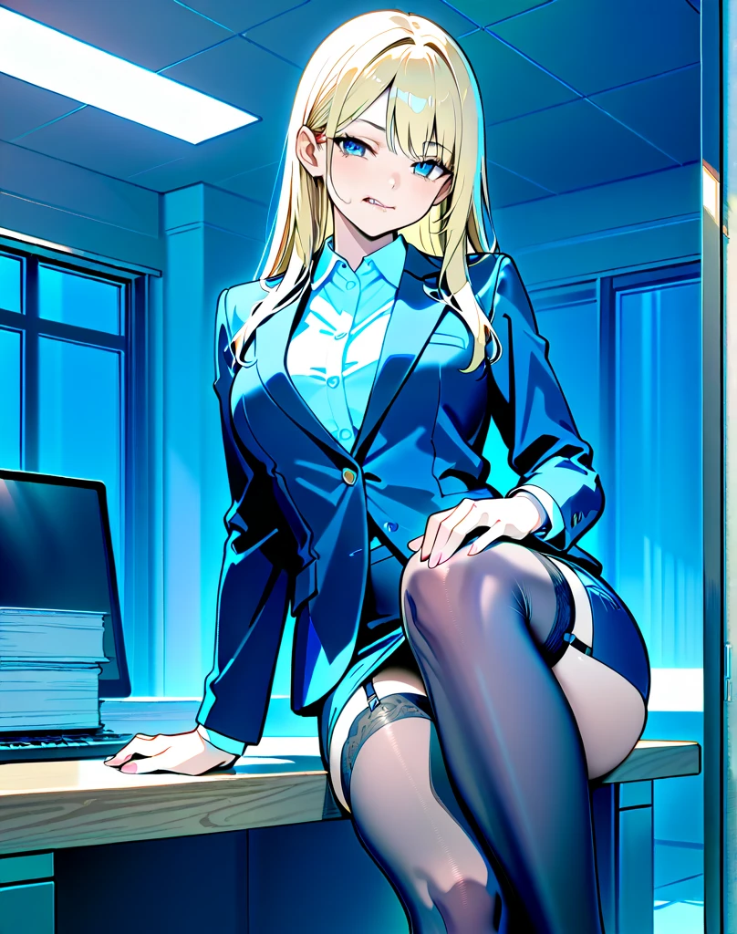 tmasterpiece， Best quality at best， Rich in detail ，video game genshin impact， Genshin Impact style，1girll，（allure），（grown woman），30 age old， Smoky，Lawyer，Pink shirt，In black suit，a yellow tie，bag skirt，Gold-rimmed glasses，（black lence stockings），red high heel pumps，sit on chair，nerds，halter，full bodyesbian，in a office，(((the complex background)))，solo person