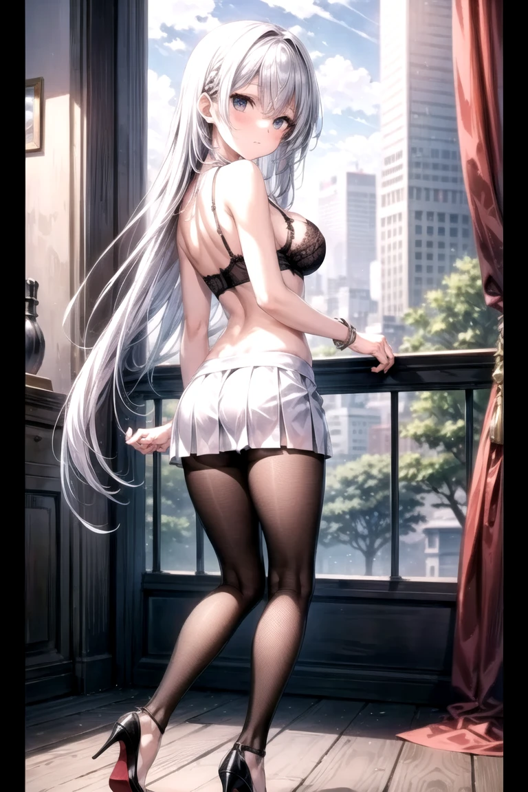 Super detailed、highest quality、best image quality、masterpiece、8K、anime face、gentle smile、shining blue eyes、blonde curly hair、heavy bangs、Wearing a headband、(SFW huge body)、(((Rear view)))、cowboy shot、Wearing a thong、whole body muscles