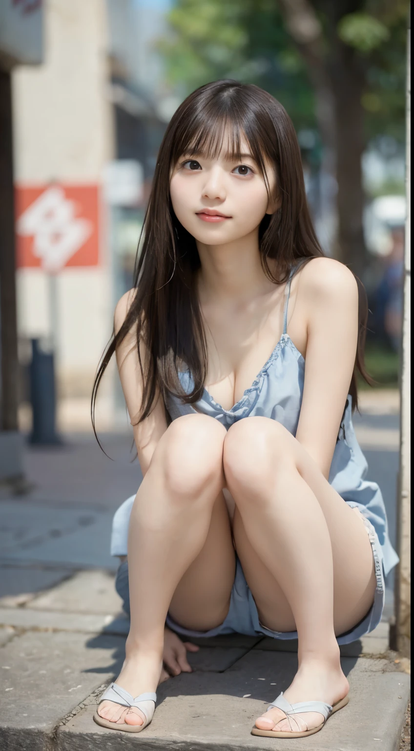 Smile、natta、Raw photography、(((Portrait of extreme beauty)))、((glistning skin))、女の子1人、16 year old beautiful girl in Prague、bright expression、((brown haired))、(cleavage of the breast)、(Larger hoodie)、[Big blue eyes that shine like jewels]、Glossy glossy skin、Silky long straight hair、eye liner、Beautiful bangs、Hair between the eyes、((​masterpiece、top-quality、ultra-detailliert、Film Light、intricate-detail、hight resolution、ighly detailed))、细致背景、8KUHD、Digital SLR、Soft light、hightquality、Film grain、FujifilmXT3 、Shallow depth of field、natural soft light、Kamimei、beutiful breast、((squatting))