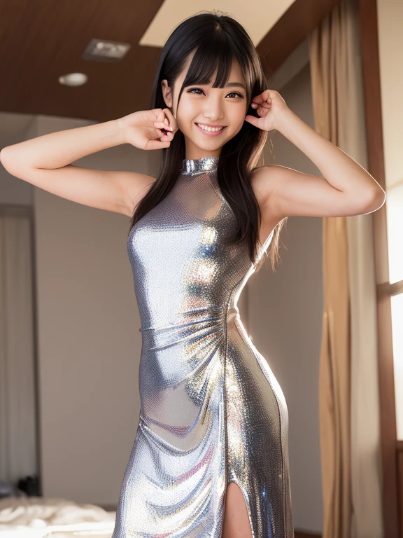 Japanese female, (underweight), (flat chest best quality:1.5), 30 years old, (cheerful grin:1.3),
casino, delightful, standing, semi long, (glittering dress), Joyful Scene, cowboy shot, from below