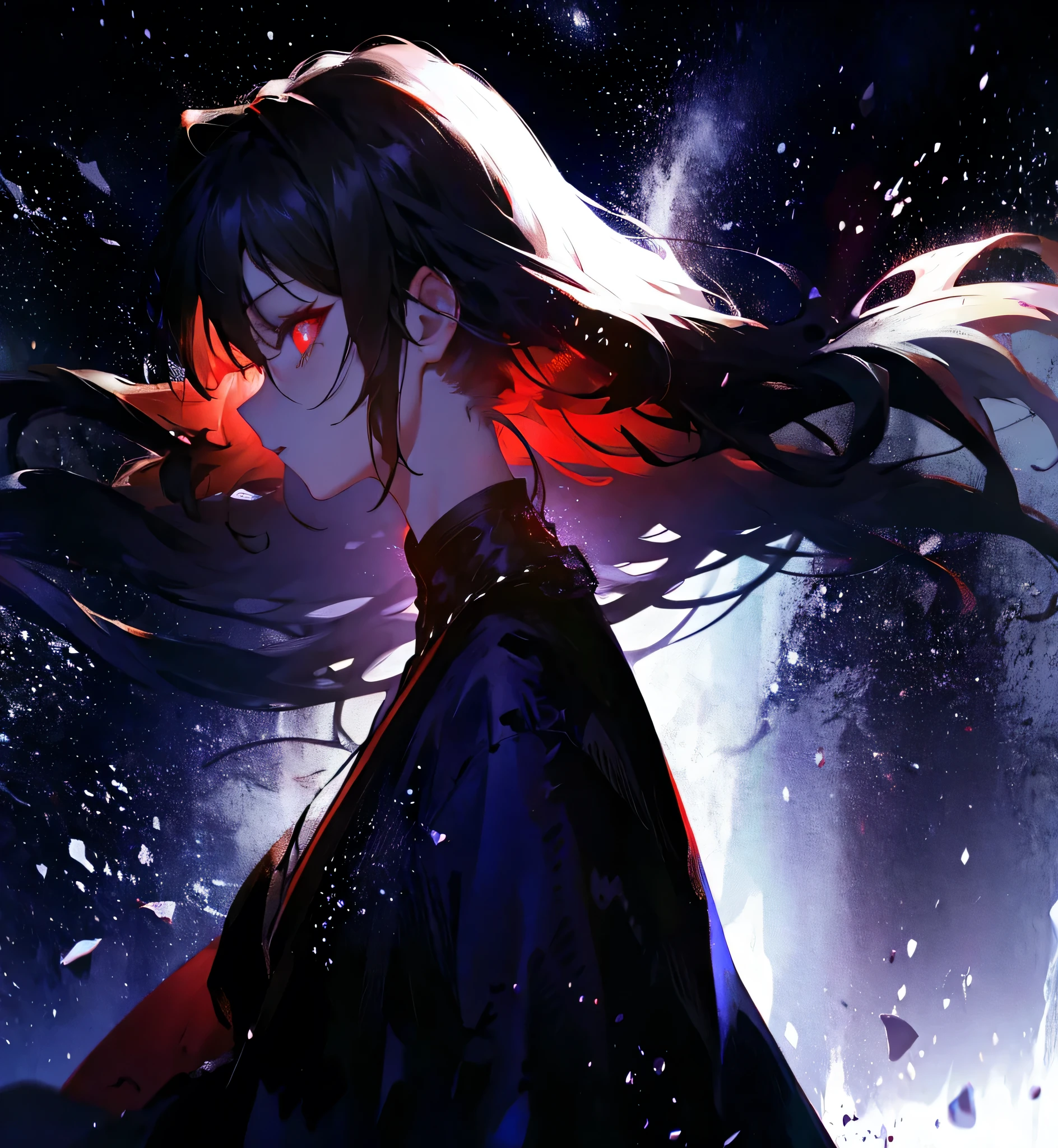Anime girl with long hair and red eyes in the snow - SeaArt AI