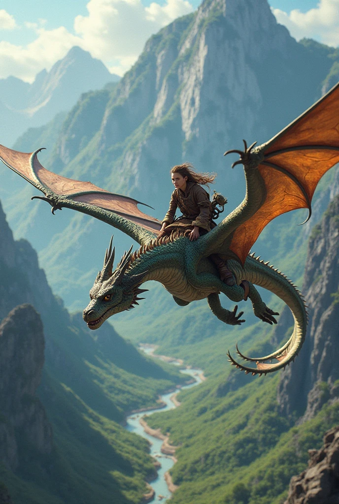 Extremely large Massive dragon, dragon flying in sky, beautiful woman, woman riding dragon, woman on dragons back, extremely dramatic, sunrise