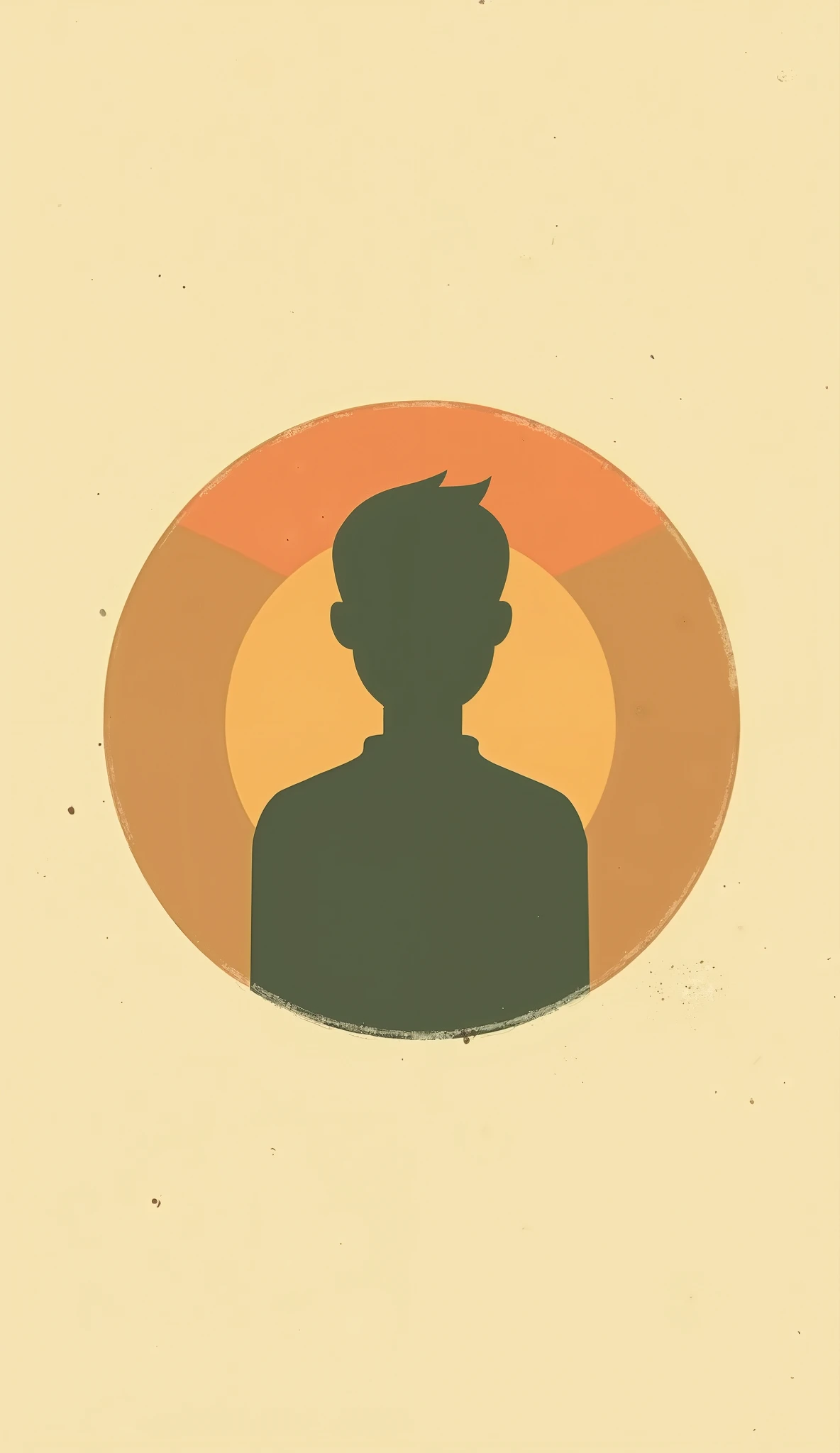 A minimalist vintage-style icon of a person silhouette inside a circle, symbolizing an introduction. The background is warm beige (#E8D8C4), with accents of soft brown (#A67C52) and olive green (#6B705C). The icon is bold and central, using retro shading techniques