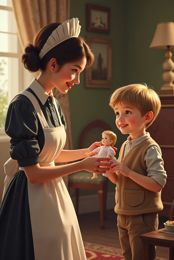 A kind woman offering a glass of milk to the tired boy at the doorstep