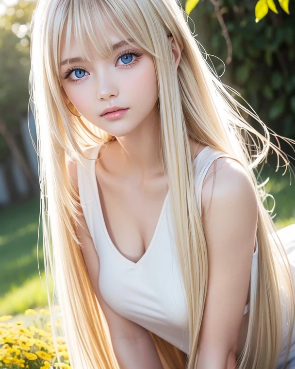 blonde straight  hair, blue eyes, high quality photography, hdr, smooth, sharp focus, high resolution, bokeh, deep of field, 