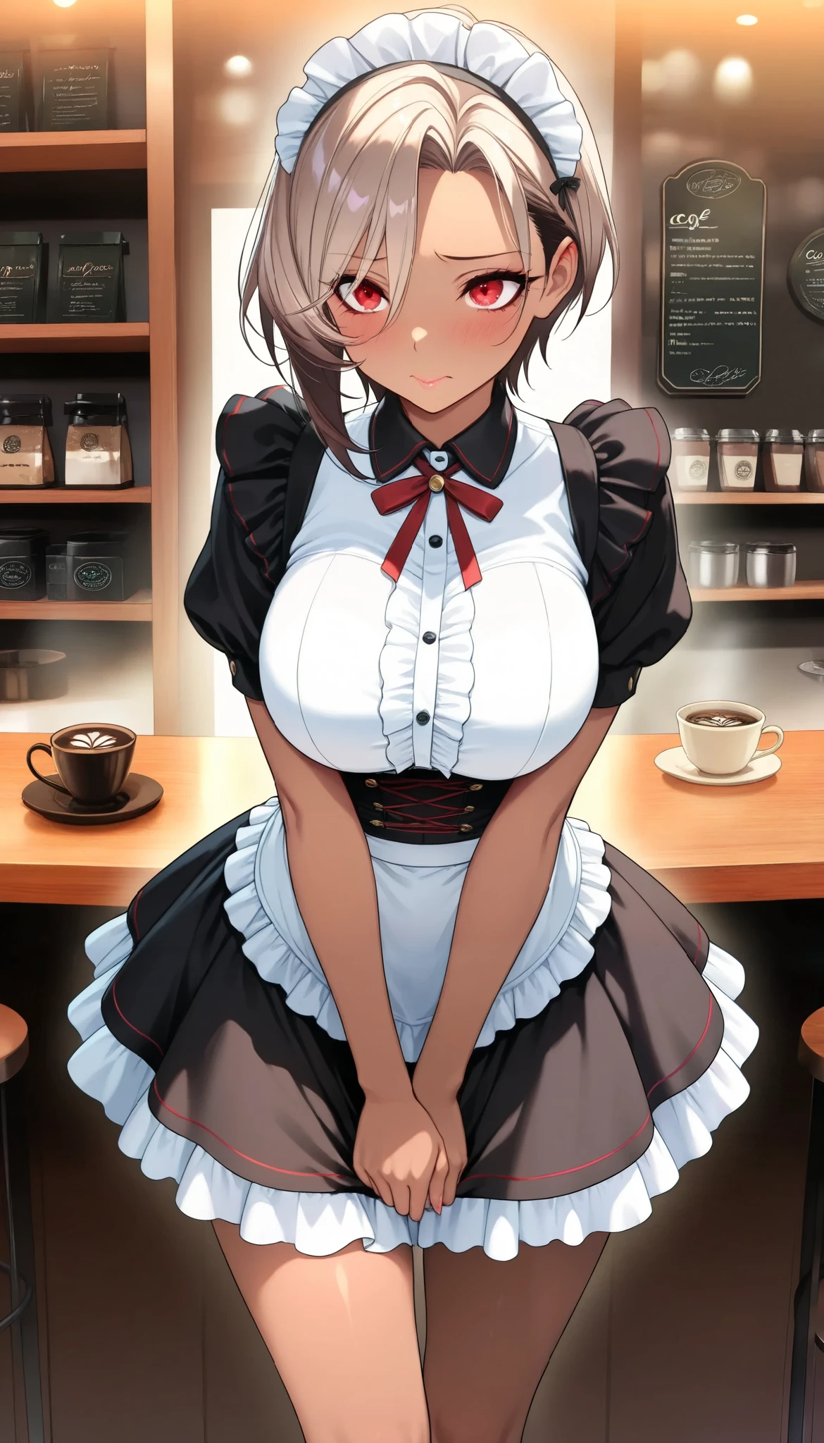 G-Cup　　masterpiece　highest quality　High resolution　　 Big Breasts　　sexy　Sexual　Nipples　sexy　Adult female　　　black　white　Glaring eyes SEX Sexual activity　Bunny costume　Titty fuck breasts on tray no panties no panties clear liquid dripping from crotch long bob cut black hair pleated skirt