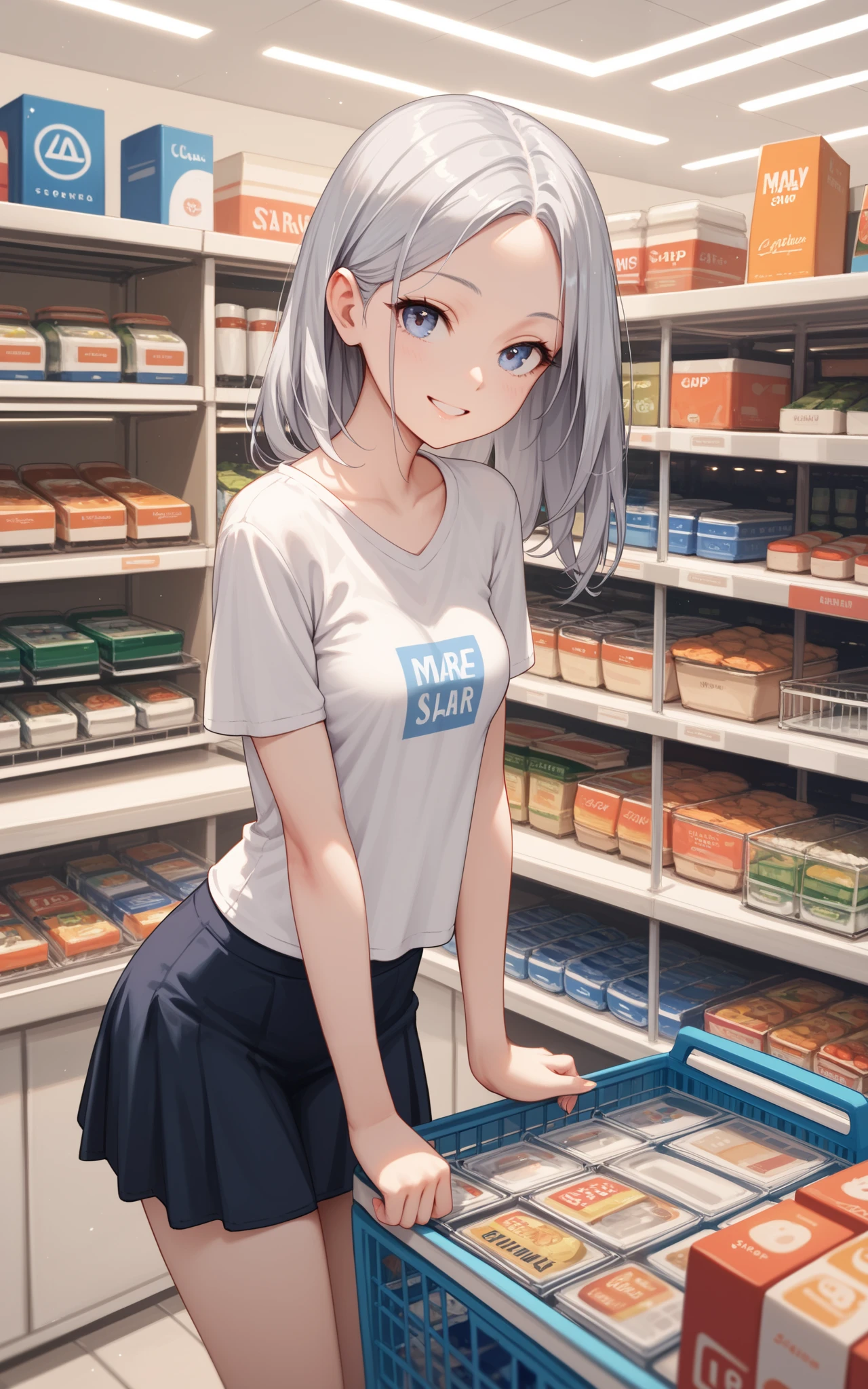 Highest quality、super high quality、16K, Breast size is random、Facial expressions are random、The place is a convenience store、 Hair color is silver hair、The pose is a convenience store cashier、The distance is random、Angles are random、Small face、Very delicate facial expressions、Delicate eye depiction、Highly detailed hair、Erotic、18-year-old female、Glowing Skin、Soft Skin、The only sexy Japanese woman、The clothes are random convenience store clerks、Sexy ass、The focus is on the butt、1 female、