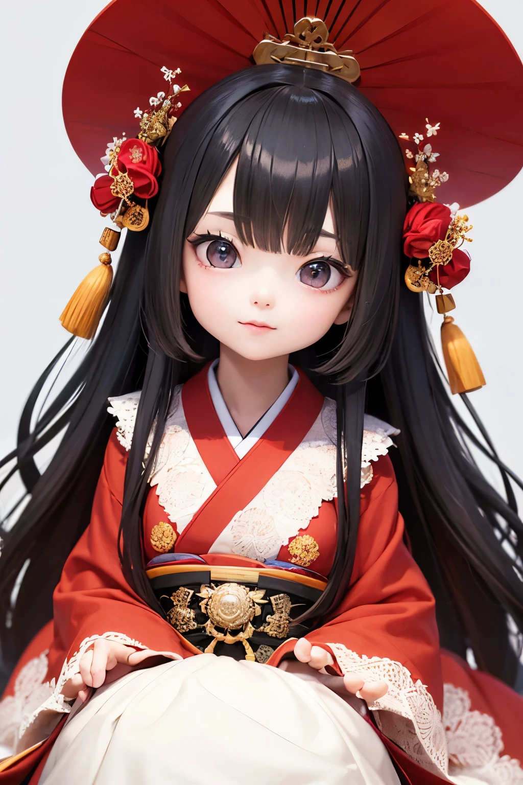 (masterpiece), best quality, especially detailed art, sinister and morbid altar, with a terrifying air, black eye like night, sweet smile, focus on the dark night.
