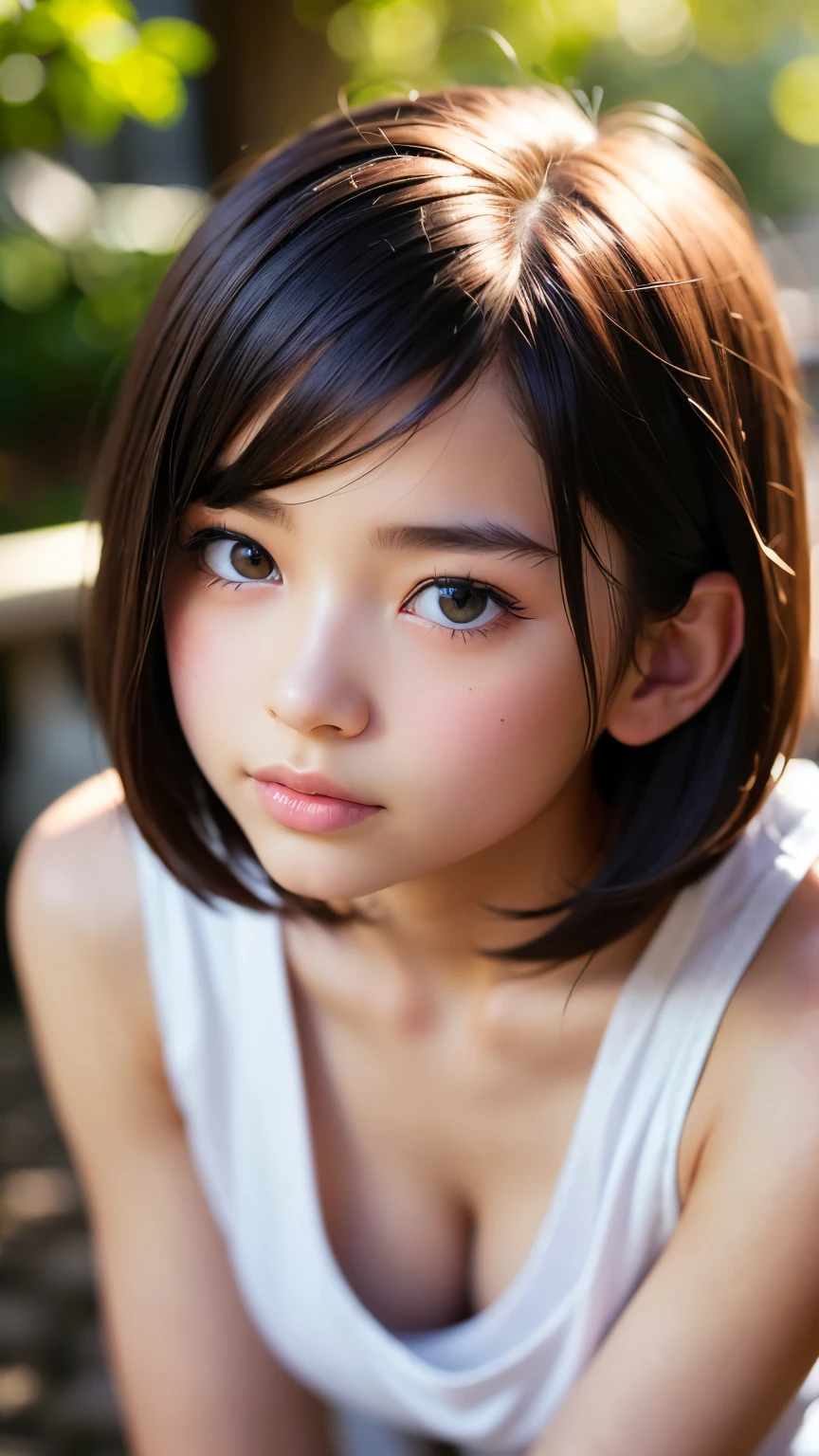 Arafed asian woman with a white tank top and black hair - SeaArt AI