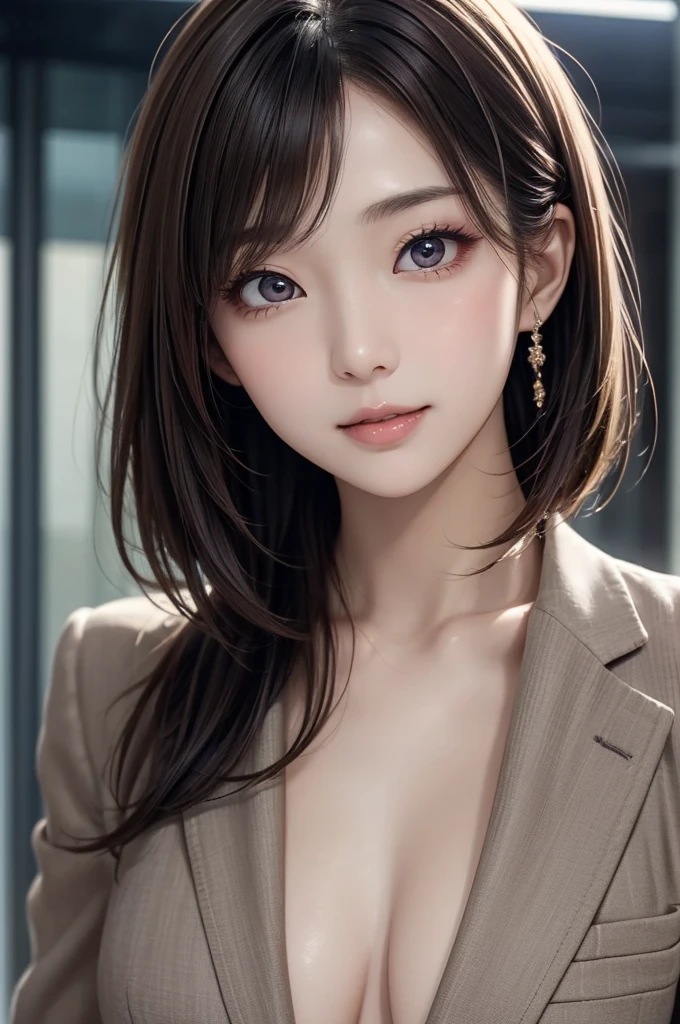 ((Highest quality)), Realistic, Photorealism, Realistic, High resolution, beautiful, high school girl, White skin, (Detailed face), (blazer),(Huge breasts:1.2), Highest quality, 超High resolution, (Realistic:1.4),ponytail (Black Hair:1),Large Breasts,Staring at the audience,Beautiful delicate eyes