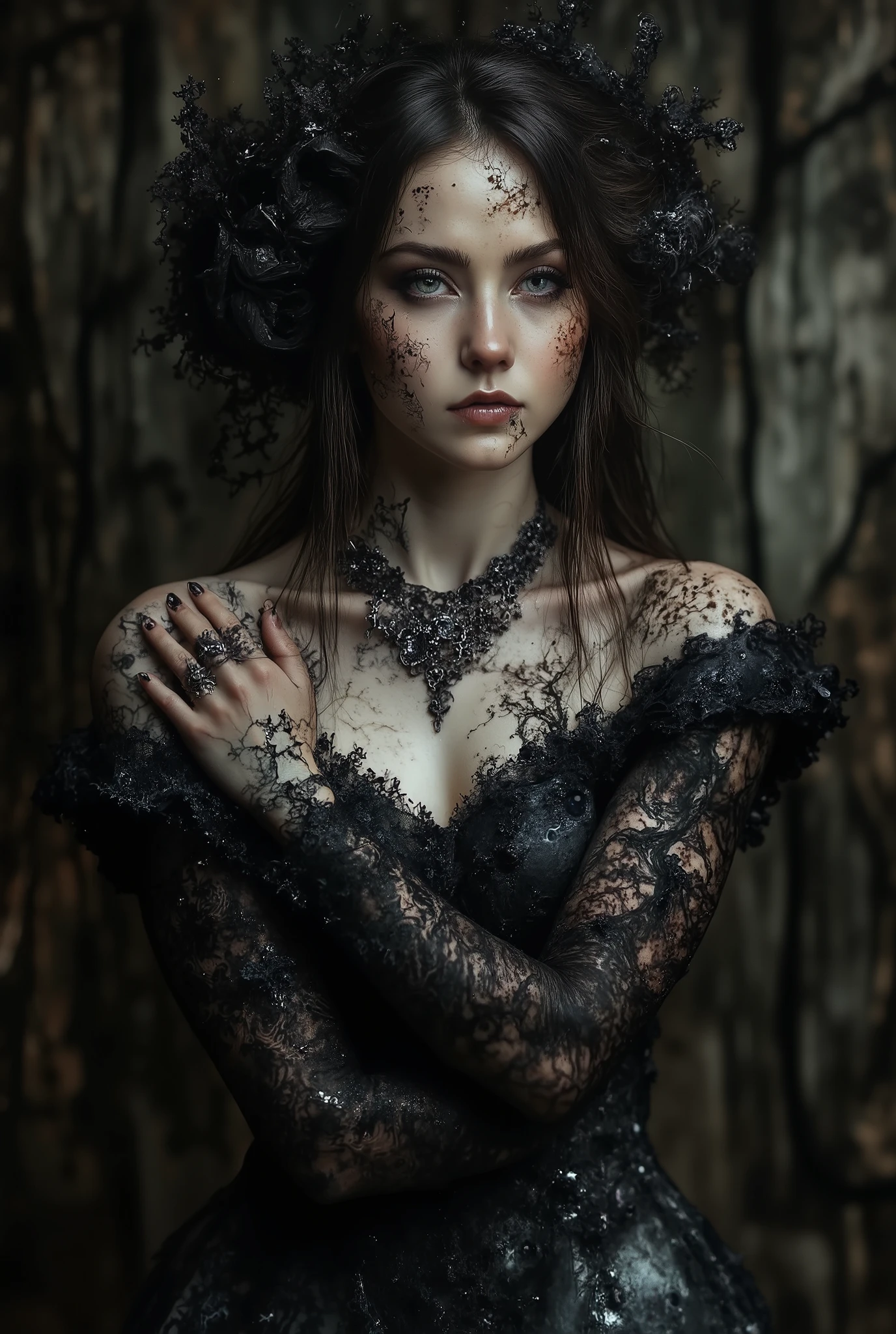 Amour au-delà du temps, haute qualité, charme gothique, Une grosse femme nue,Belle femme, Amour au-delà du temps, Haute Qualité, érotiquement Gothique, Sombre, Cheveux Noirs Longs, Longs Cils, Yeux bleu, Visage Fin, Grain de Beauté Sous l’Œil, Lèvres Humides, Collier Ras-de-Cou, Gants en Dentelle, Talons Hauts, Salle Vide, Assise sur un Trône, Embrassant une mappemonde dans la Main, Gros Plan de la mappemonde