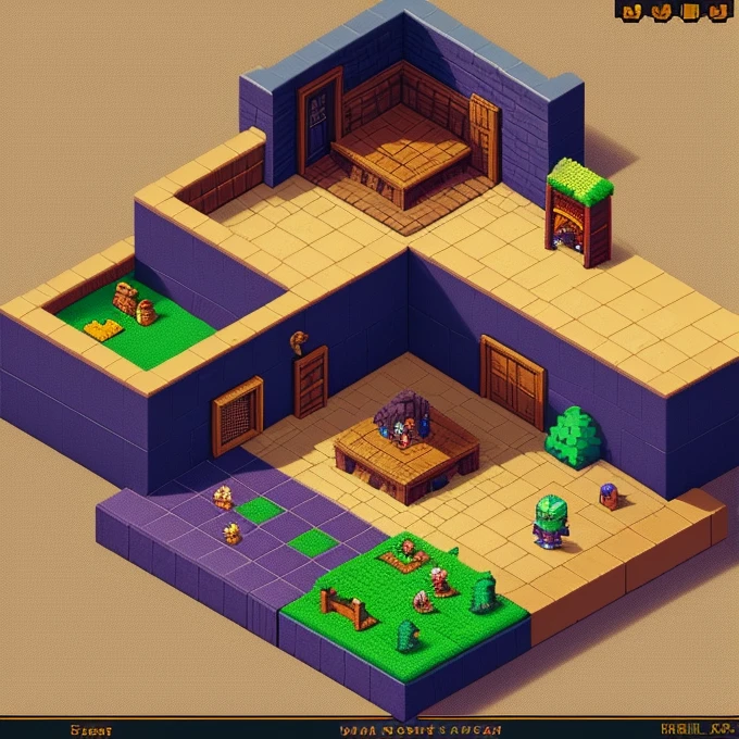 Isometric Pixel Art Scene Masterpiece ,
fantasy landscape ,
Ambient Shadow ,
rich color palette ,
Reminiscent of classic SNES era games,
super precision ,
Tactics Ogre-inspired Tactical RPG High Resolution Pixel Art