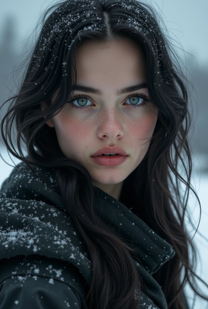 a mature 40s female teacher, beautiful detailed eyes, beautiful detailed lips, extremely detailed face and skin, long hair flowing down shoulders, teasing smile, satin panties, looking back coyly, (best quality,4k,8k,highres,masterpiece:1.2),ultra-detailed,(realistic,photorealistic,photo-realistic:1.37),beautiful lighting,dreamy atmosphere,cinematic,high quality portrait,elegant,sensual,provocative a snowy winter landscape in siberia, snow covered pines, frozen lake, beautiful detailed sky, dramatic lighting, highly detailed, (best quality,4k,8k,highres,masterpiece:1.2),ultra-detailed,(realistic,photorealistic,photo-realistic:1.37),stunning scenery, soft lighting, atmospheric, cinematic composition, muted color palette, cold tones