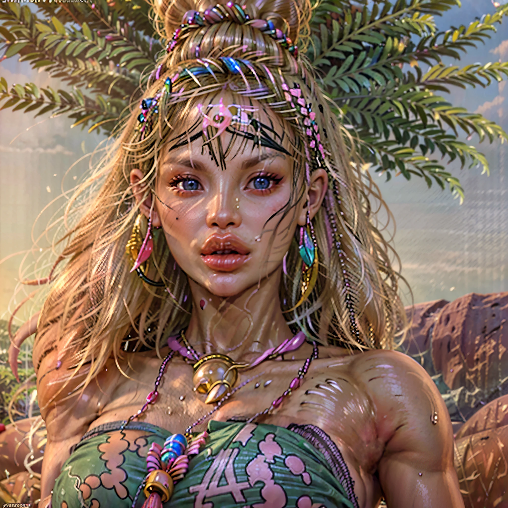 NSFW, (Best quality, 4k, Masterpiece :1.3) photorealistic image. Beautiful and glamorous young blonde cave-dwelling girls from prehistory are hunting on the African savannah. There are acacia trees on the grassland and herds of African animals. The curvaceous and sexy young nymphomaniac lesbians are hunting an antelope with spears and bows and arrows. The girls are busty and have long thin legs. Oiled shining skin. Supple and perfect young skin. They look a bit dirty. Sun shines through the clouds. They wear skimpy animal skins and wear tribal face paint and body paint of white clay and red blood. Some girls are nude and naked. Some girls wear tiny animal fur bikinis and fur boots. The girls are primitive and have golden hair and tanned skin. Girls have braided hair and wear big colorful beads as jewelry. Their attire looks African but they are sexy young blonde Caucasian girls. Young model erotic faces. Extremely beautiful and sexual faces. Naked pussy. 18-years-old girls. Multiple angle view of bodies. She looks at me and smiles sexually. Perky firm . Erect nipples, erect . Mouth open. Pouting mouth. Parted lips. Very long eyelashes bimbo. Wearing pink lipstick, mascara, blush and eyeliner. Huge nipples. Pink nipples. Small waist. Busty bimbo. Nude pussy. Nude . Nude ass. Bubble butt. Round bum. Blushing pink cheeks. Big pink lips. Blue eyes and green eyes. Primitive and gorgeous young sluts. Girl makes a fire using sticks in a stone fireplace. Sunset sky. Big cumulus clouds at sunset. feather skirt. feather jewelry. feather headdress. colorful glass bead jewelry.