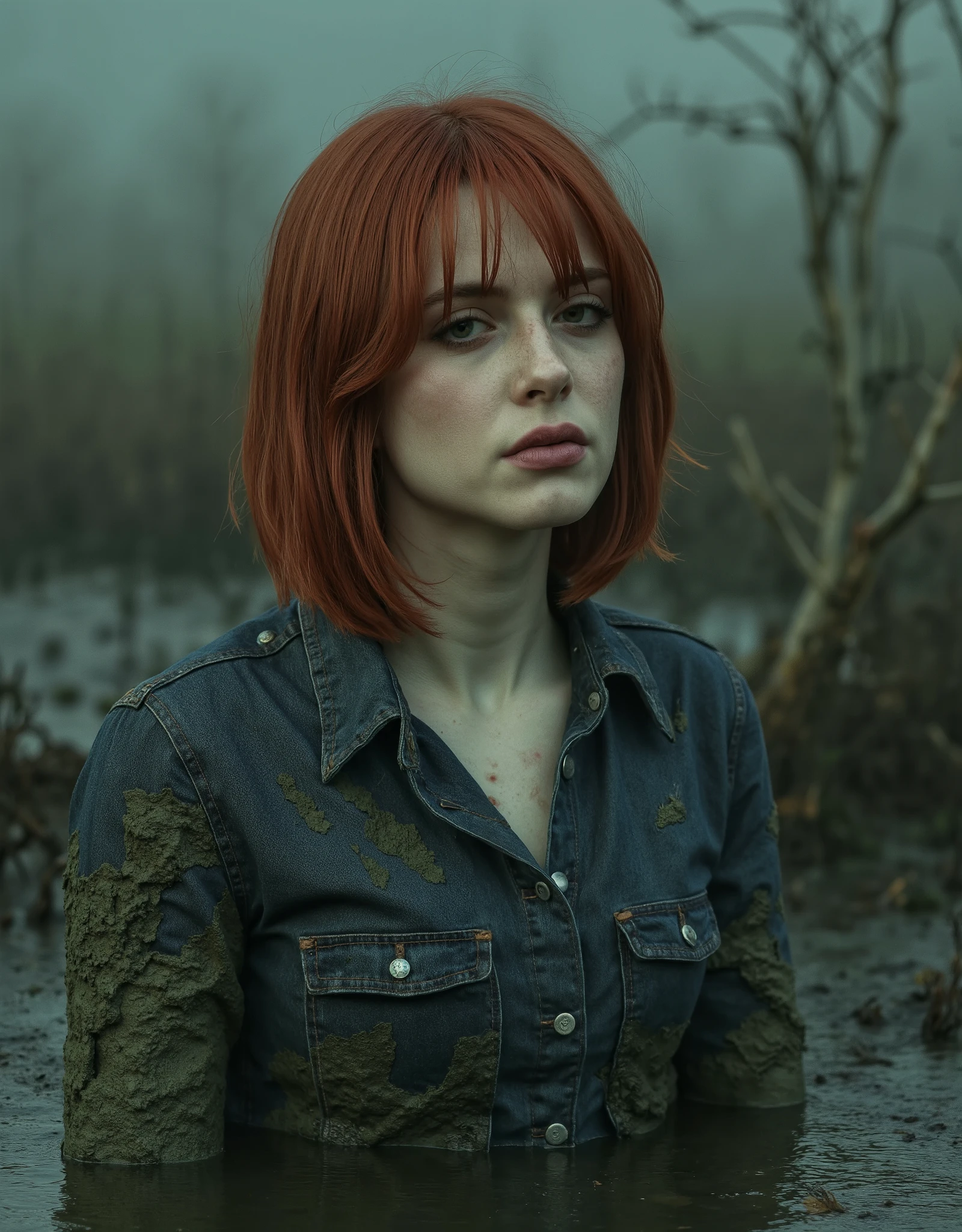Arafed woman with red hair standing in a flooded area - SeaArt AI