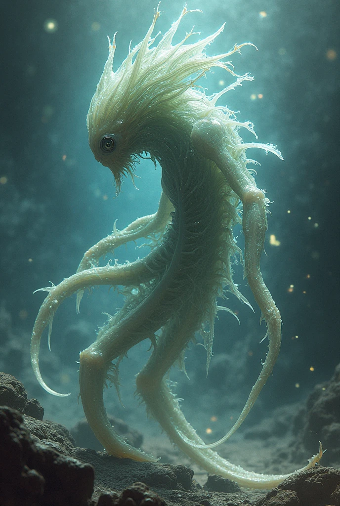 (masterpiece, best quality, 4k, hyperrealistic, dreamlike, Giger style:1.35), (precious vulnerable pale albino ageless immortal weak lithe slender androgynous male parasitic impotent god with claws (sharp teeth) (long tentacle hair) (beautiful eyes) (flat chest) male crotch bulge soft belly weak stomach and groin pain, you know how to kill him:1.5)